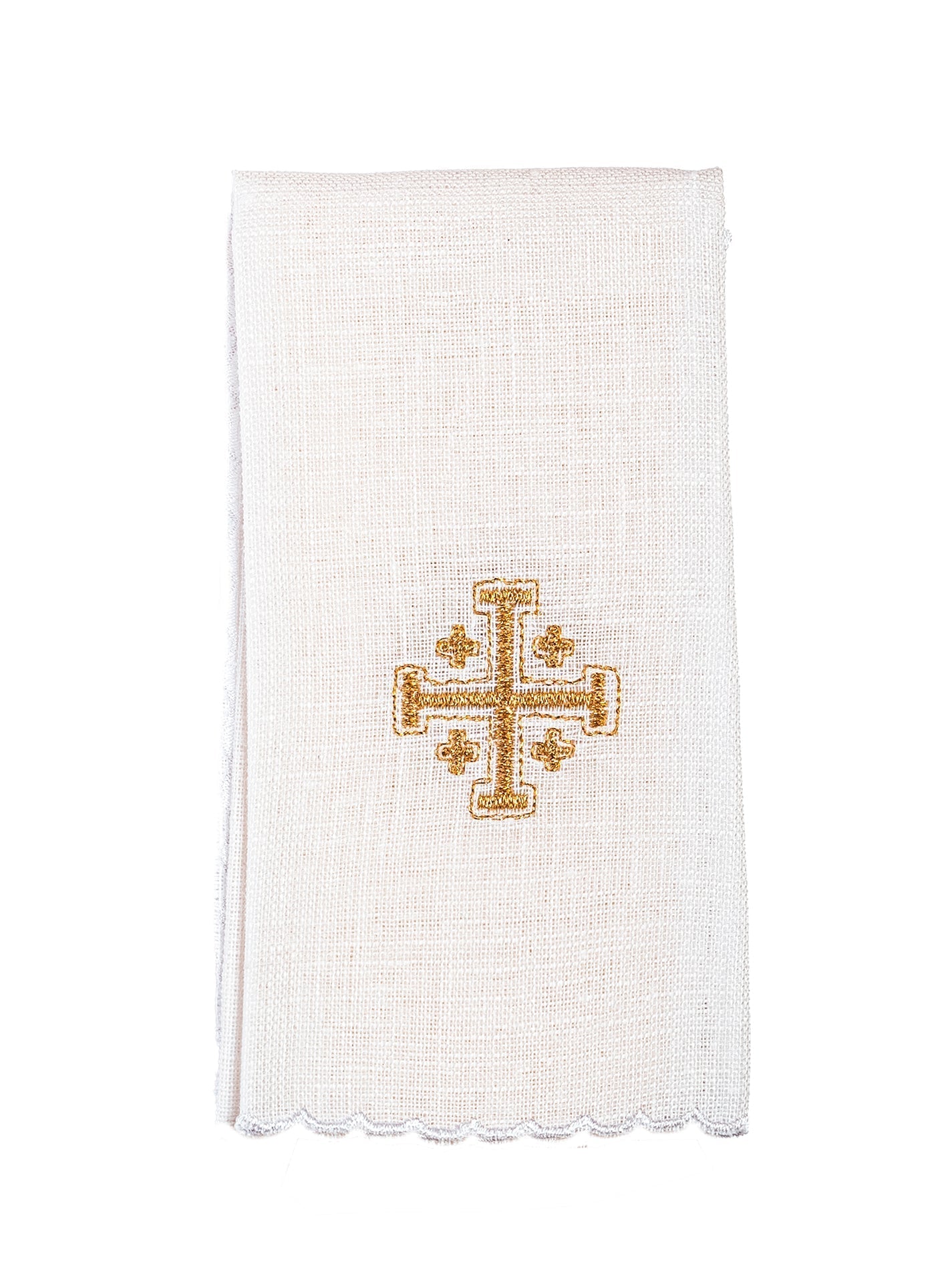 Linge d'autel en lin avec une broderie de croix de Jérusalem KKL/030/C1 - CHASUBLES.FR
