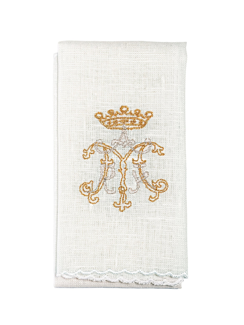 Linge d'autel en lin avec une broderie dorée mariale KKL/020 - CHASUBLES.FR