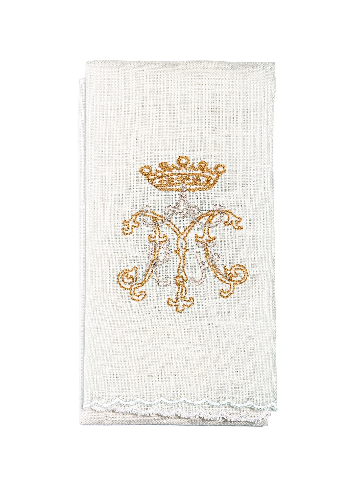 Linge d'autel en lin avec une broderie dorée mariale KKL/020 - CHASUBLES.FR