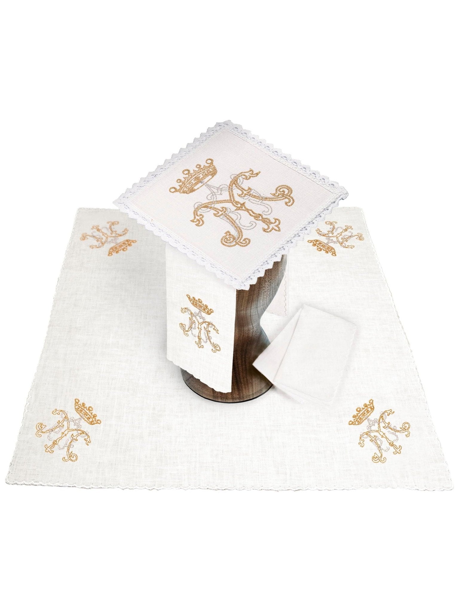 Linge d'autel en lin avec une broderie dorée mariale KKL/020 - CHASUBLES.FR