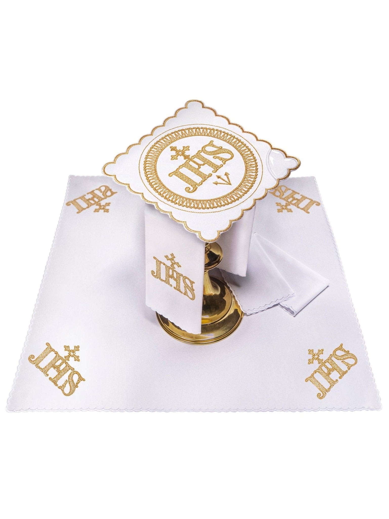 Linge d'autel en lin brodé avec le motif IHS KK/082 - CHASUBLES.FR