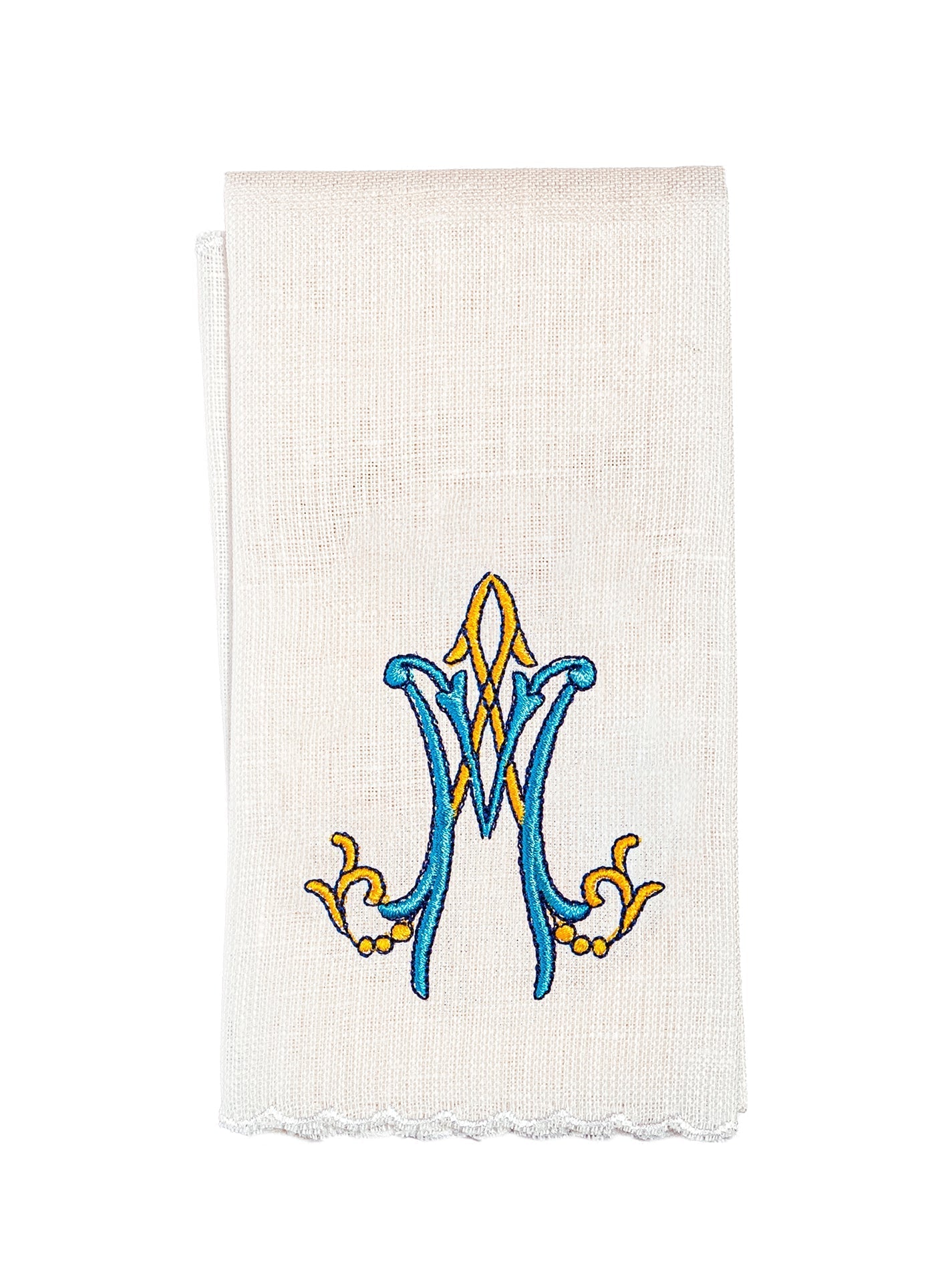 Linge d'autel en lin brodé avec un motif marial coloré KKL/078 - CHASUBLES.FR