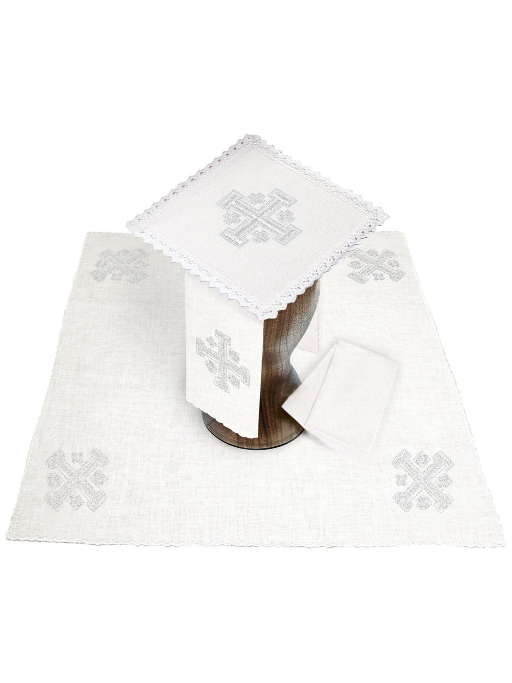 Linge d'autel en lin brodé avec une croix de Jérusalem KKL/030/C2 - CHASUBLES.FR