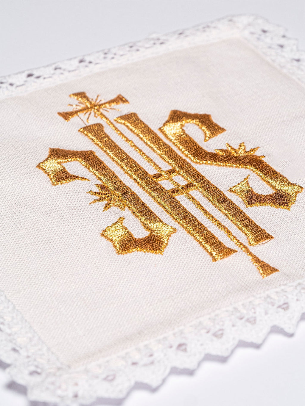 Linge d'autel en lin brodé d'un motif IHS KKL/029/C1 - CHASUBLES.FR