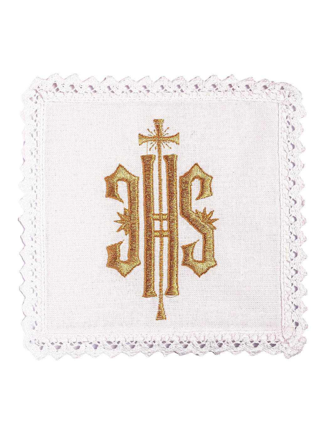 Linge d'autel en lin brodé d'un motif IHS KKL/029/C1 - CHASUBLES.FR