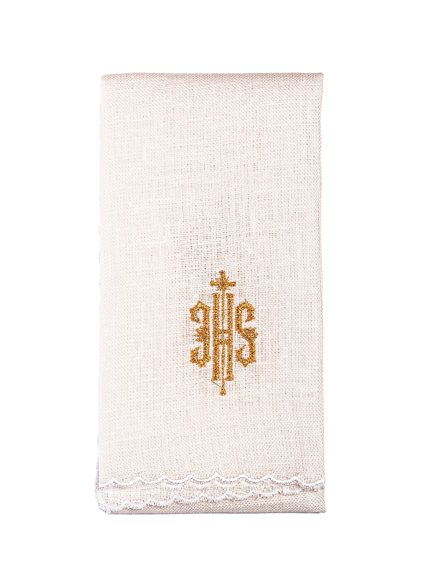 Linge d'autel en lin brodé d'un motif IHS KKL/029/C1 - CHASUBLES.FR