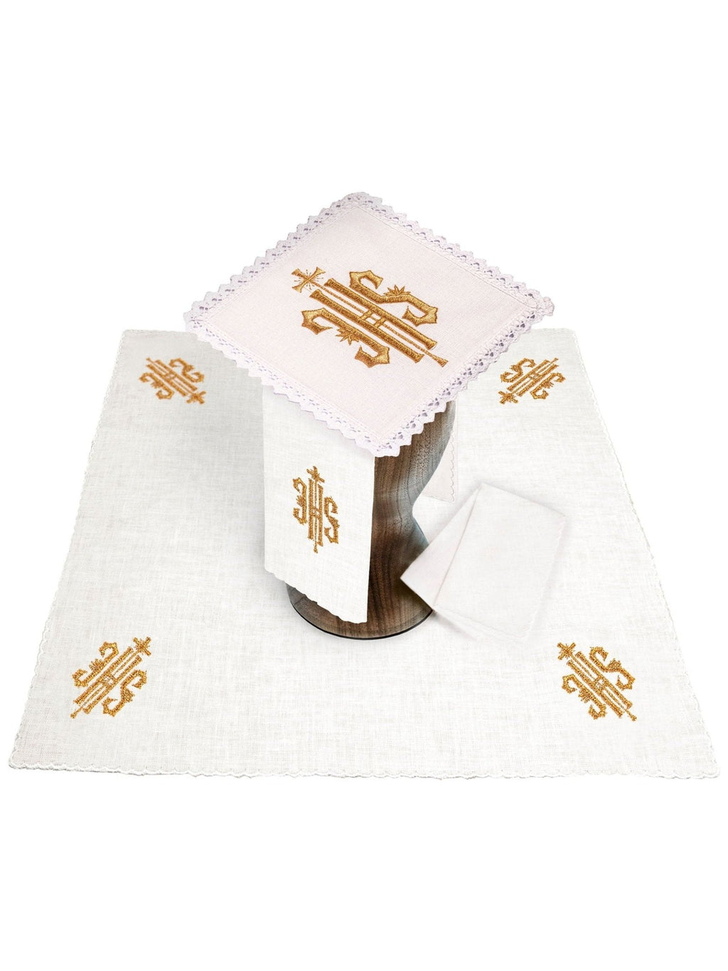 Linge d'autel en lin brodé d'un motif IHS KKL/029/C1 - CHASUBLES.FR