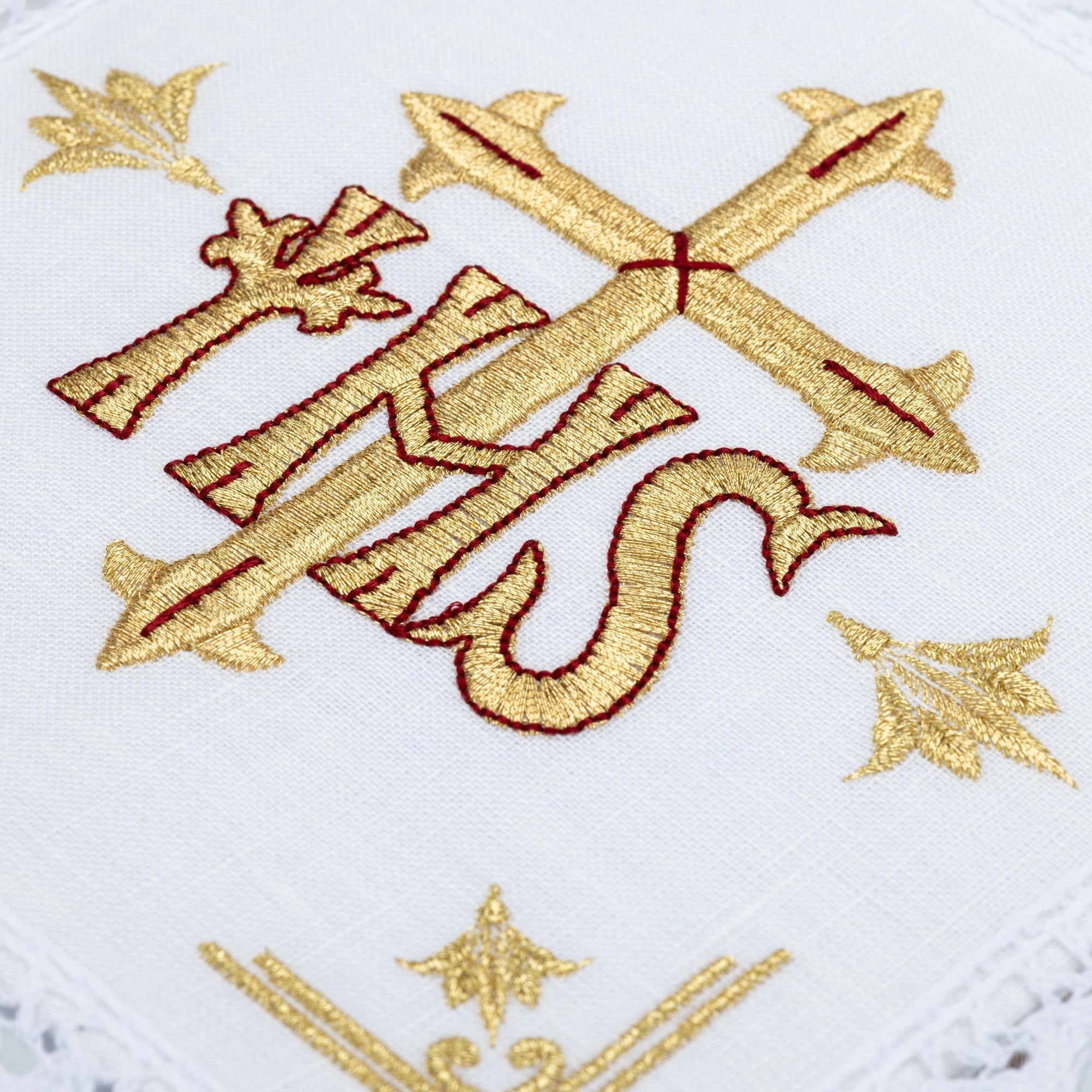 Linge d'autel en lin brodé IHS Croix KKL/153 - CHASUBLES.FR