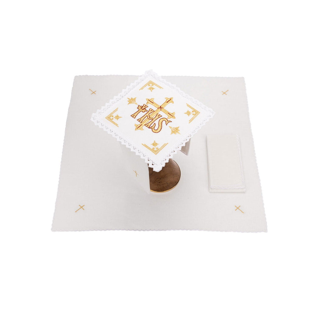 Linge d'autel en lin brodé IHS Croix KKL/153 - CHASUBLES.FR