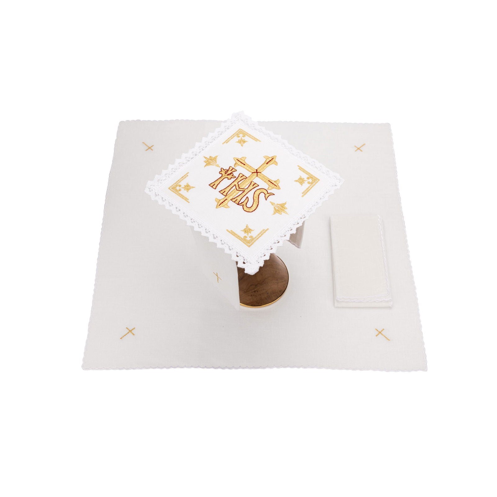 Linge d'autel en lin brodé IHS Croix KKL/153 - CHASUBLES.FR