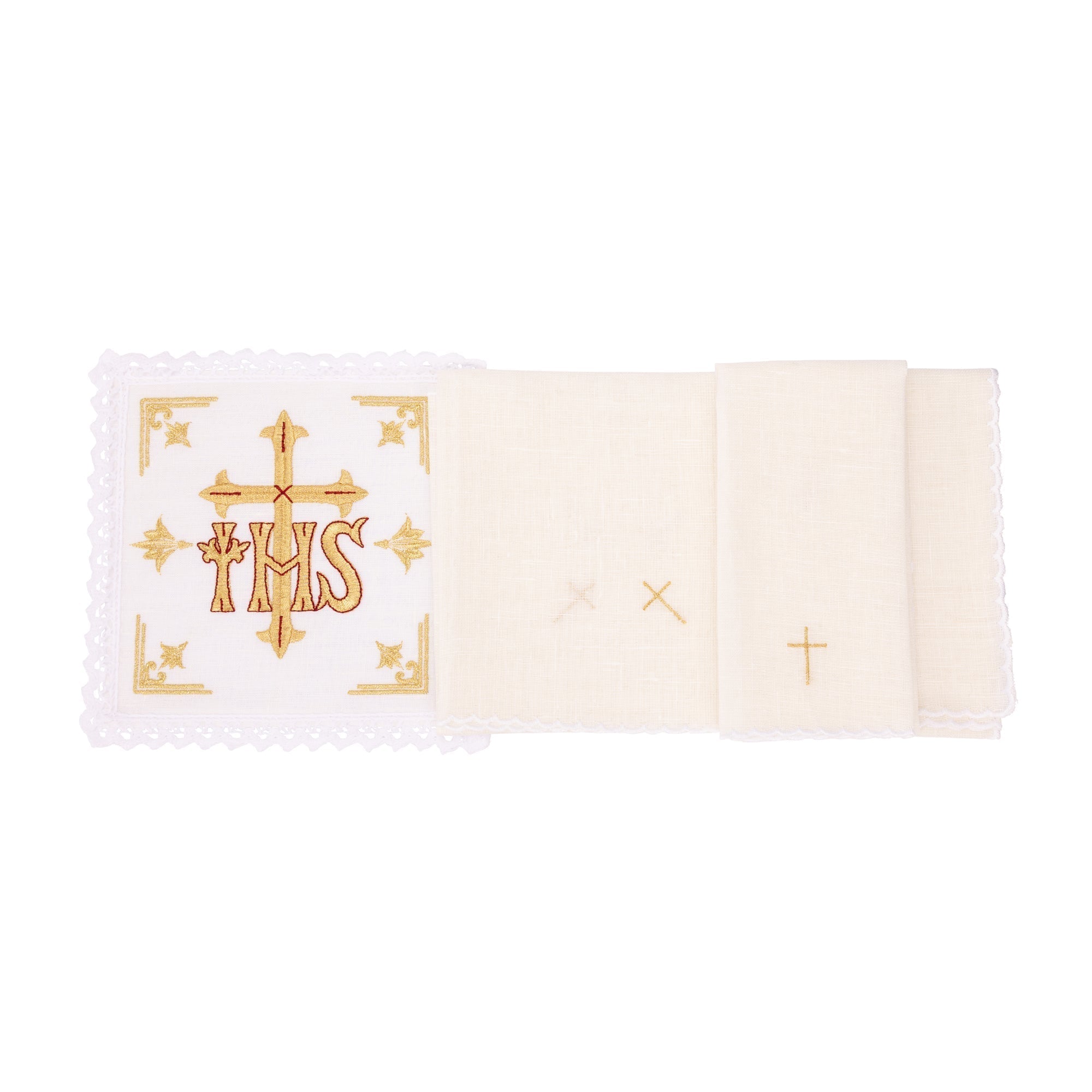 Linge d'autel en lin brodé IHS Croix KKL/153 - CHASUBLES.FR
