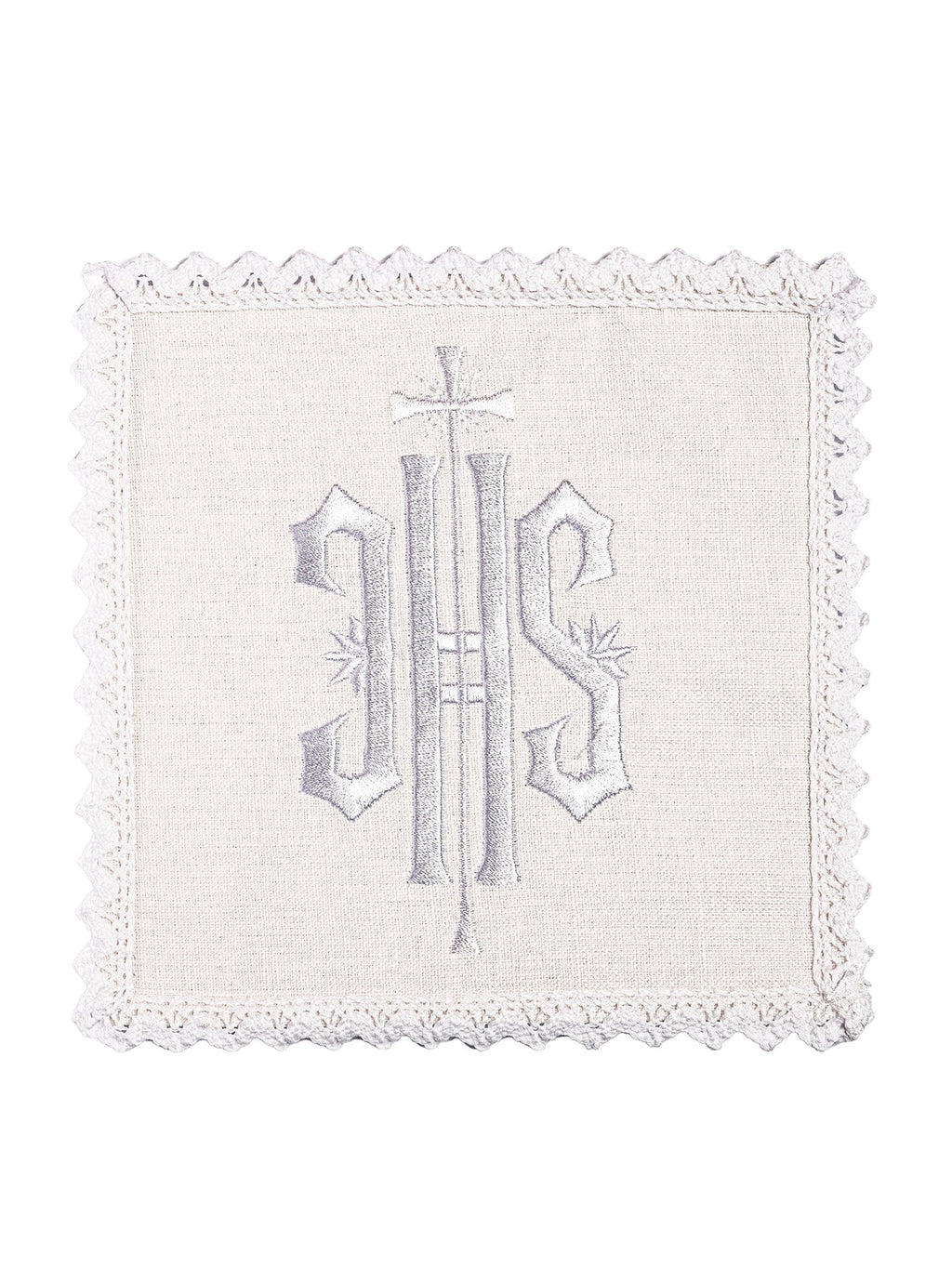 Linge d'autel en lin brodé IHS lin avec broderie blanche KKL/029/C2 - CHASUBLES.FR