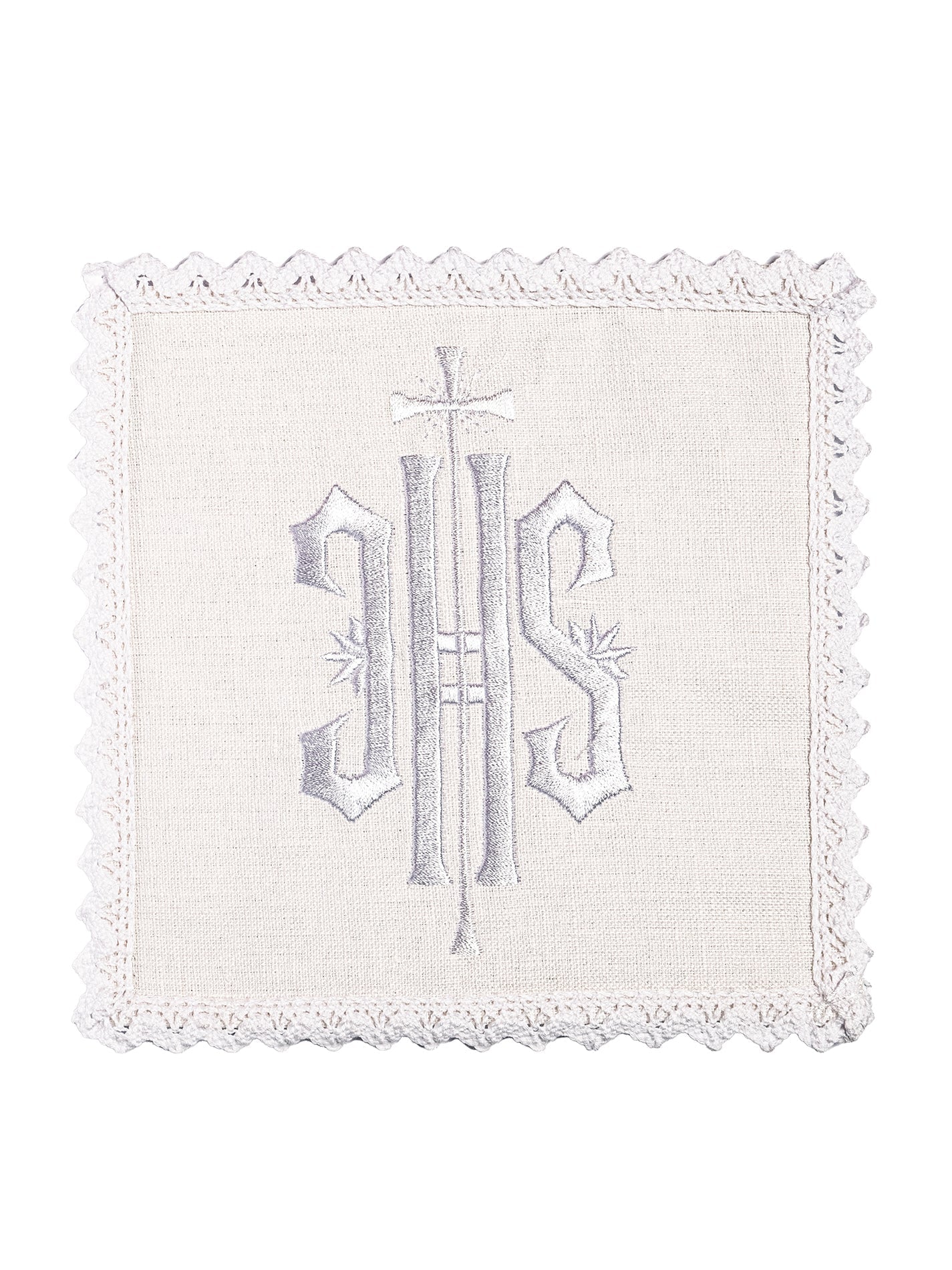 Linge d'autel en lin brodé IHS lin avec broderie blanche KKL/029/C2 - CHASUBLES.FR