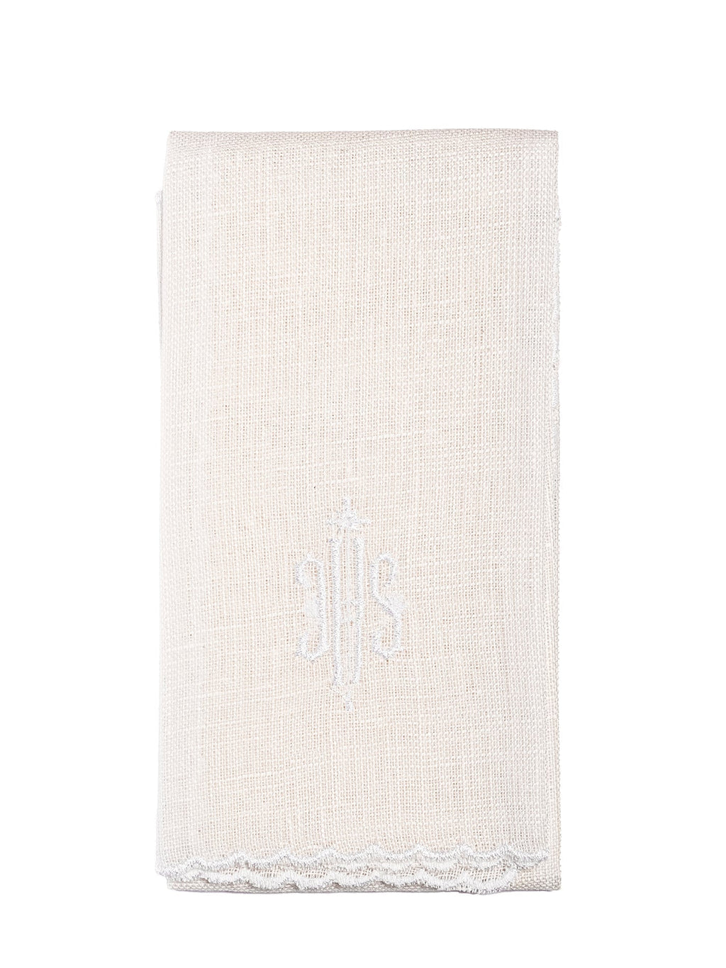 Linge d'autel en lin brodé IHS lin avec broderie blanche KKL/029/C2 - CHASUBLES.FR