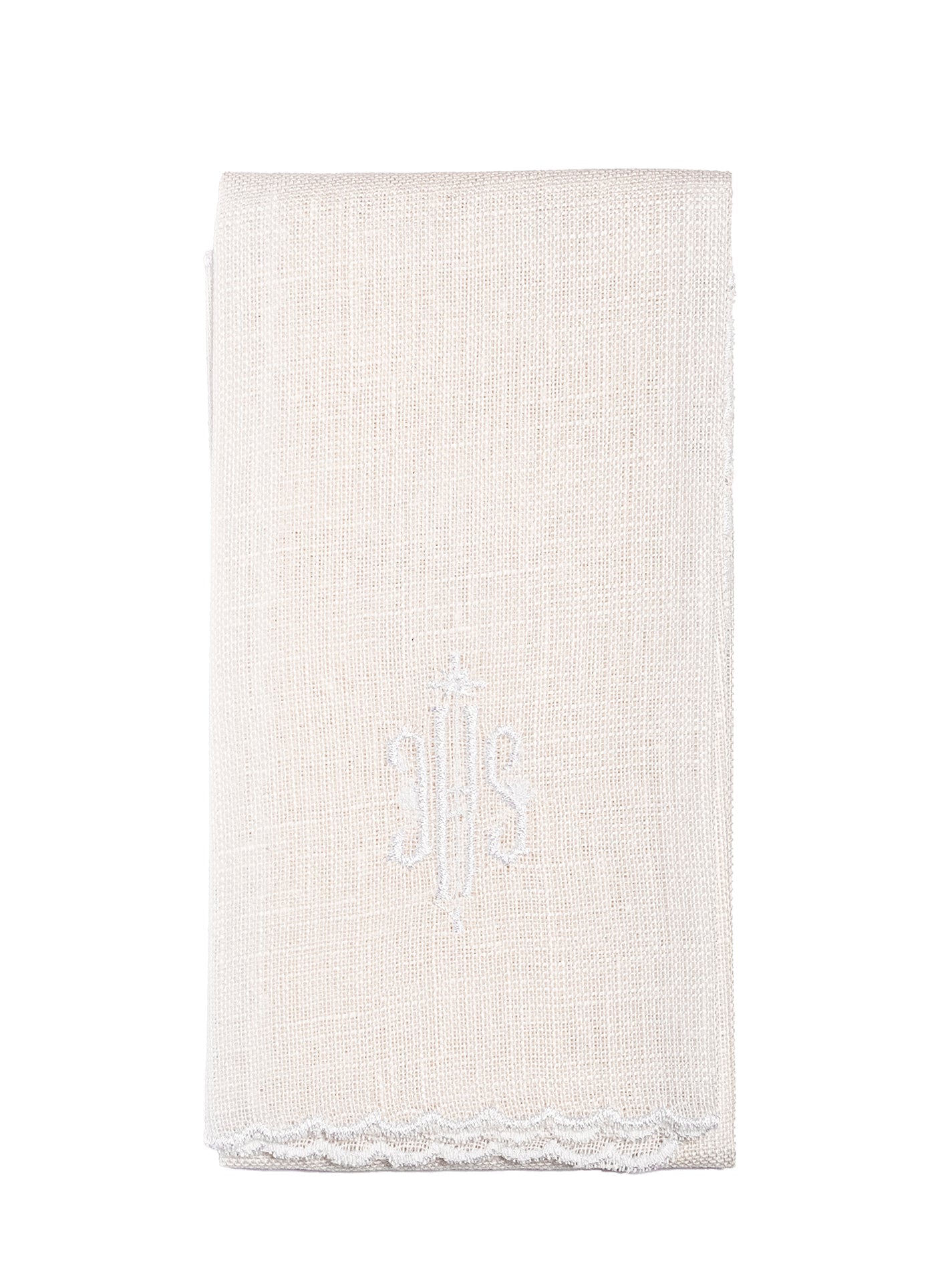 Linge d'autel en lin brodé IHS lin avec broderie blanche KKL/029/C2 - CHASUBLES.FR
