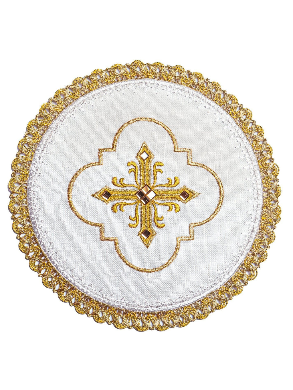 Linge d'autel en lin richement brodé avec des pierres LE/5004 - CHASUBLES.FR