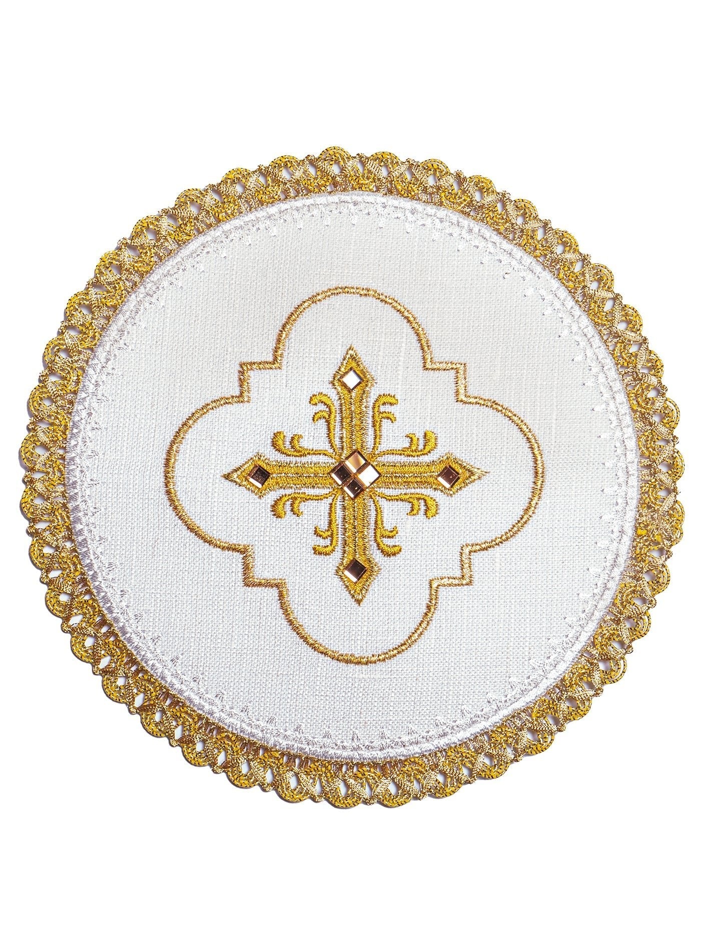Linge d'autel en lin richement brodé avec des pierres LE/5004 - CHASUBLES.FR