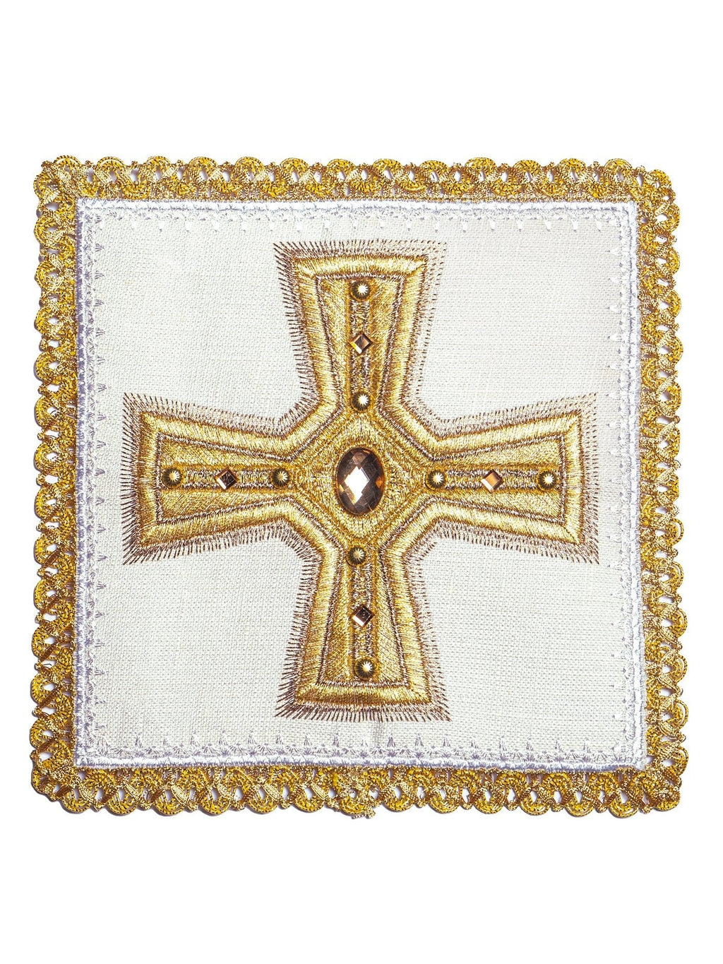 Linge d'autel en lin richement brodé avec des pierres LE/5003 - CHASUBLES.FR