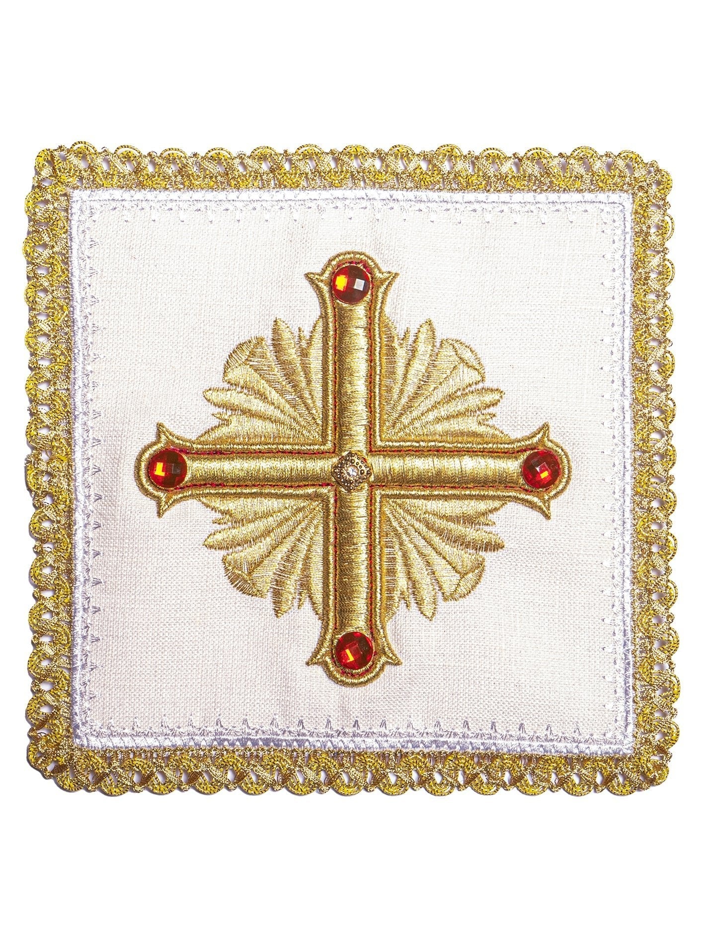 Linge d'autel en lin richement brodé avec des pierres. Fabriqué en lin LE/5010 - CHASUBLES.FR