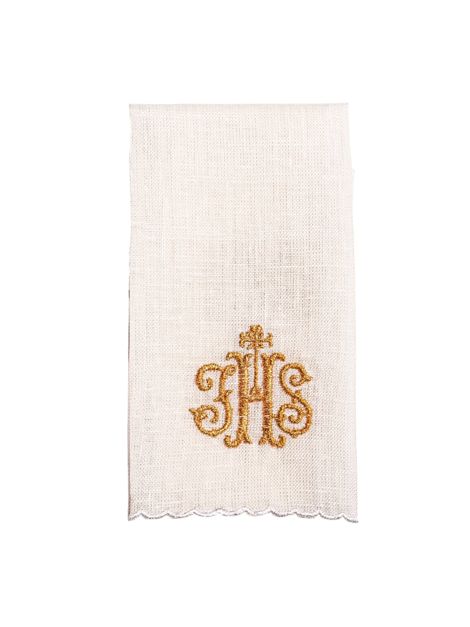 Linge d'autel en lin richement décoré lin IHS KKL/049 - CHASUBLES.FR