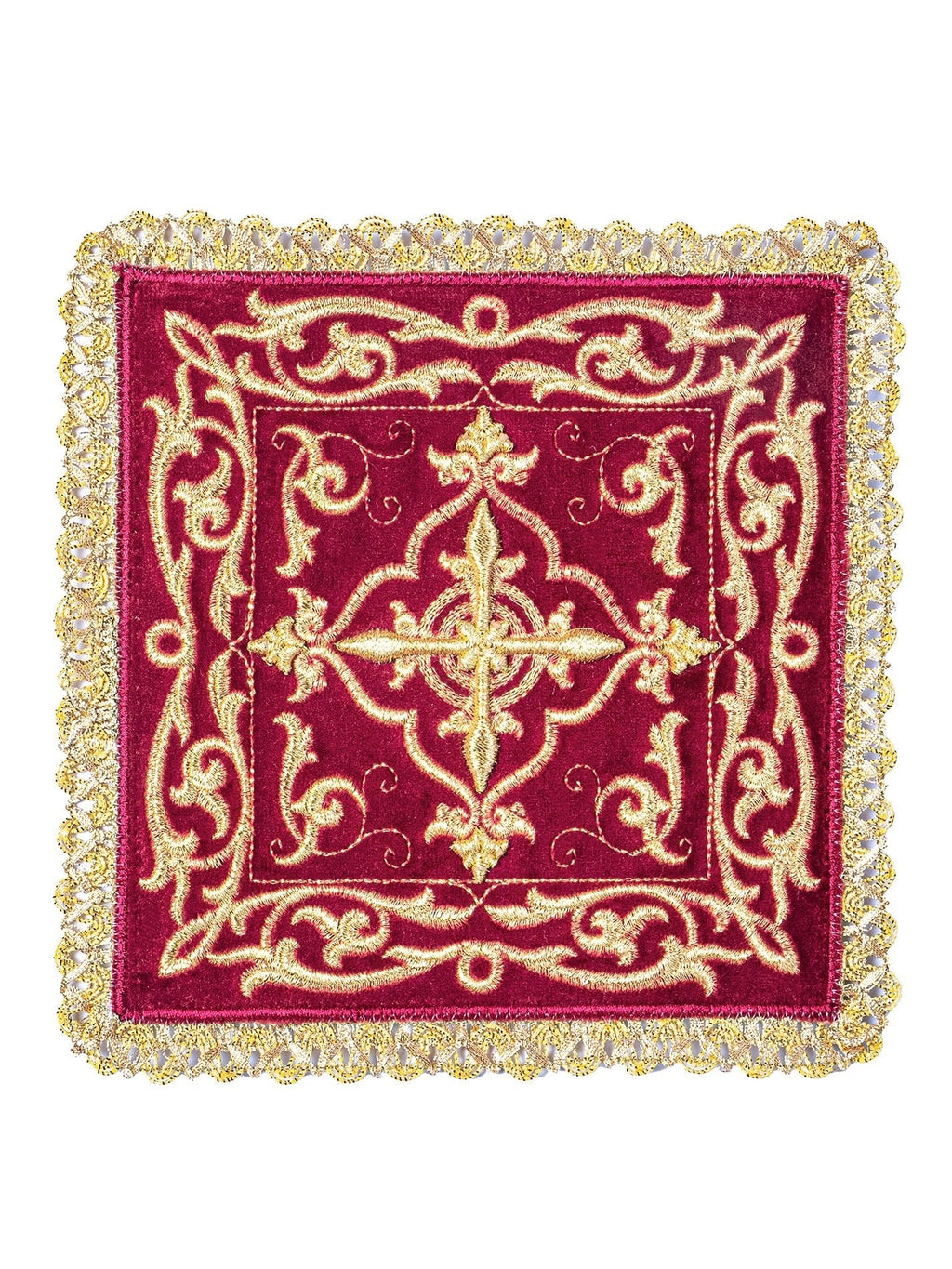 Linge d'autel en velours bordeaux avec une broderie de croix KKL/5003/C1 - CHASUBLES.FR