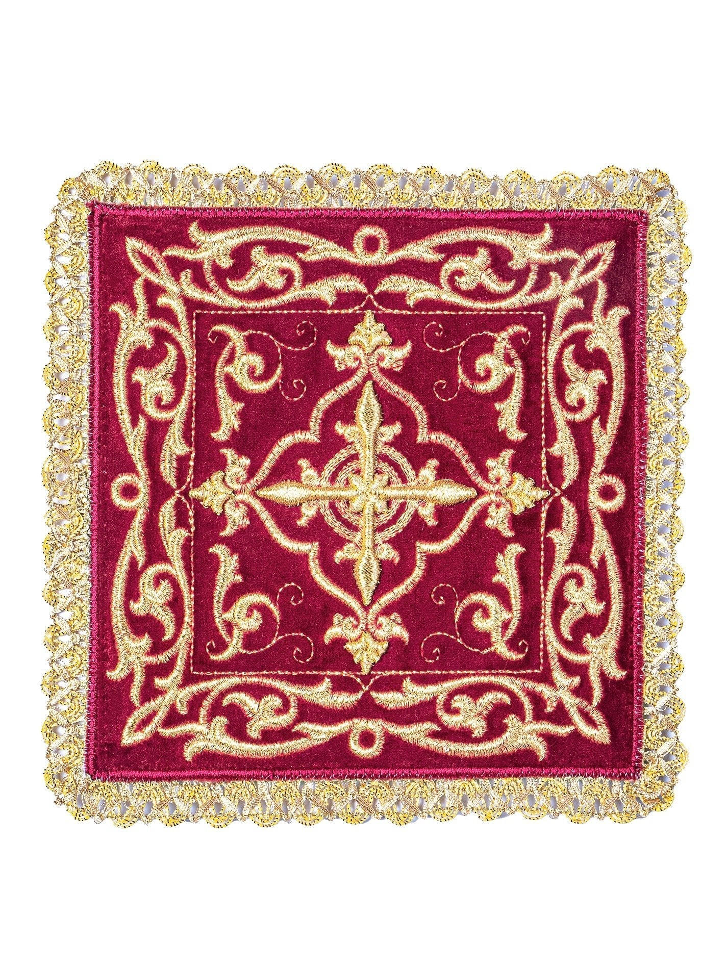 Linge d'autel en velours bordeaux avec une broderie de croix KKL/5003/C1 - CHASUBLES.FR