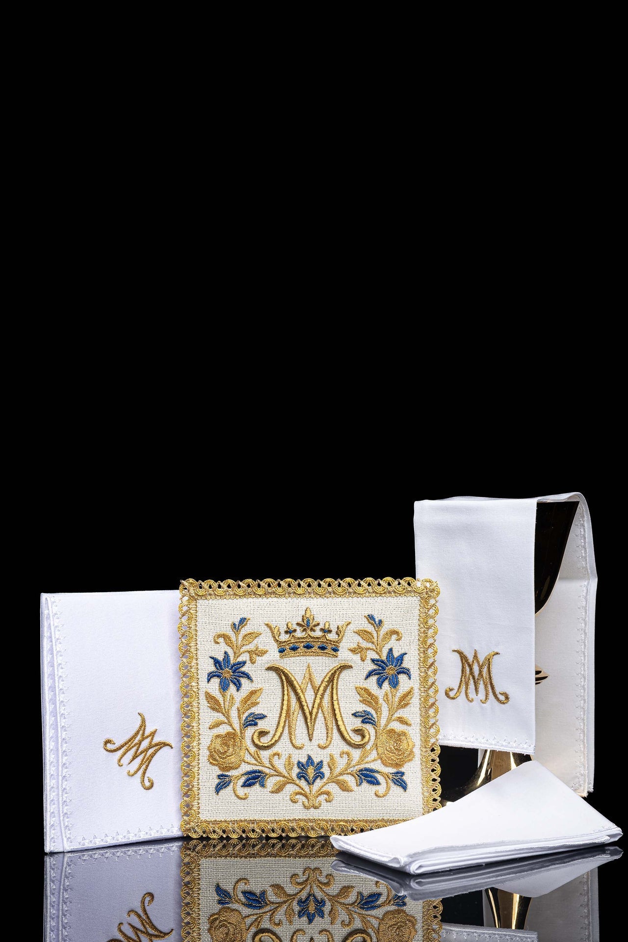 Linge de calice brodé avec symbole marial LE/5045 - CHASUBLES.FR