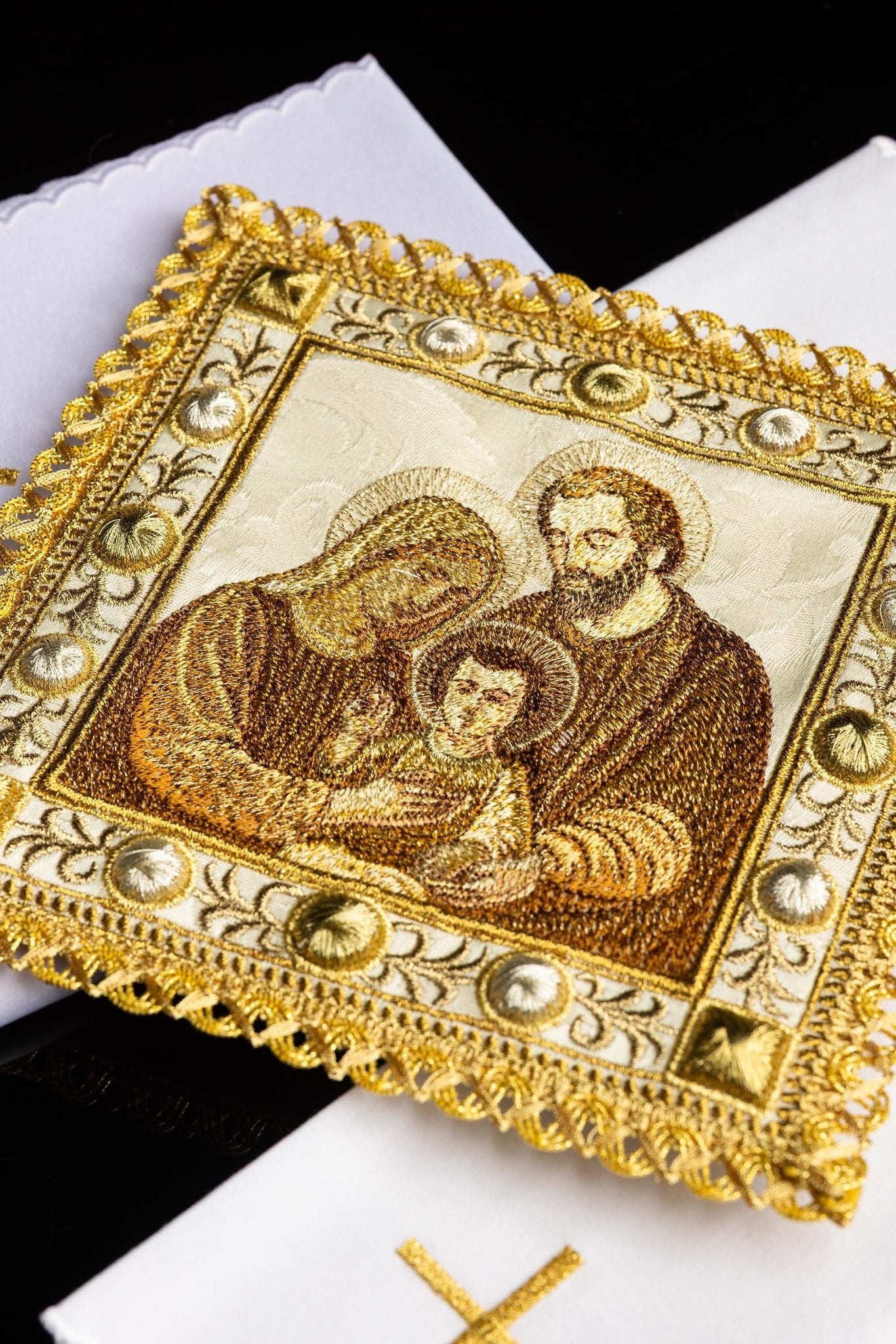 Linge de calice de Noël avec l’image de la Sainte Famille S-5575 - CHASUBLES.FR