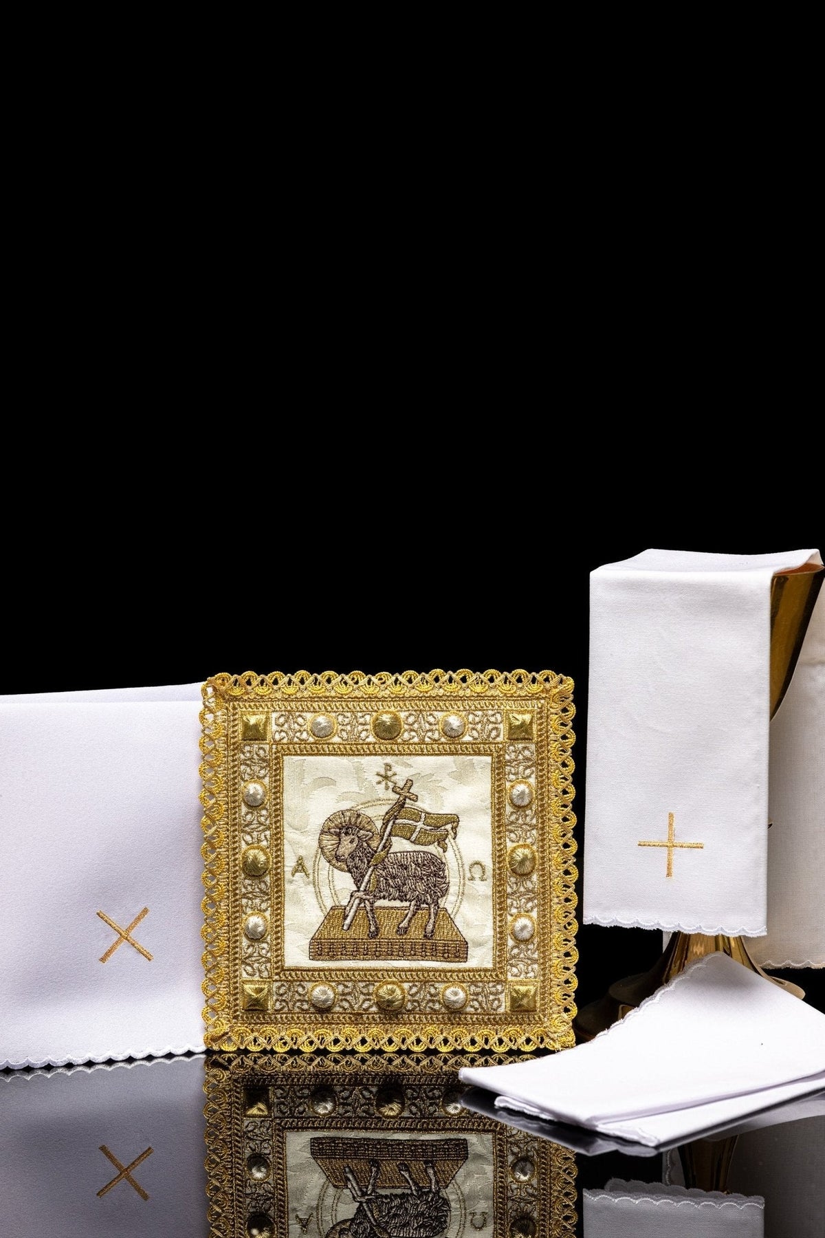 Linge de calice pour Pâques avec l'Agneau de Pâques S - 5172 - CHASUBLES.FR