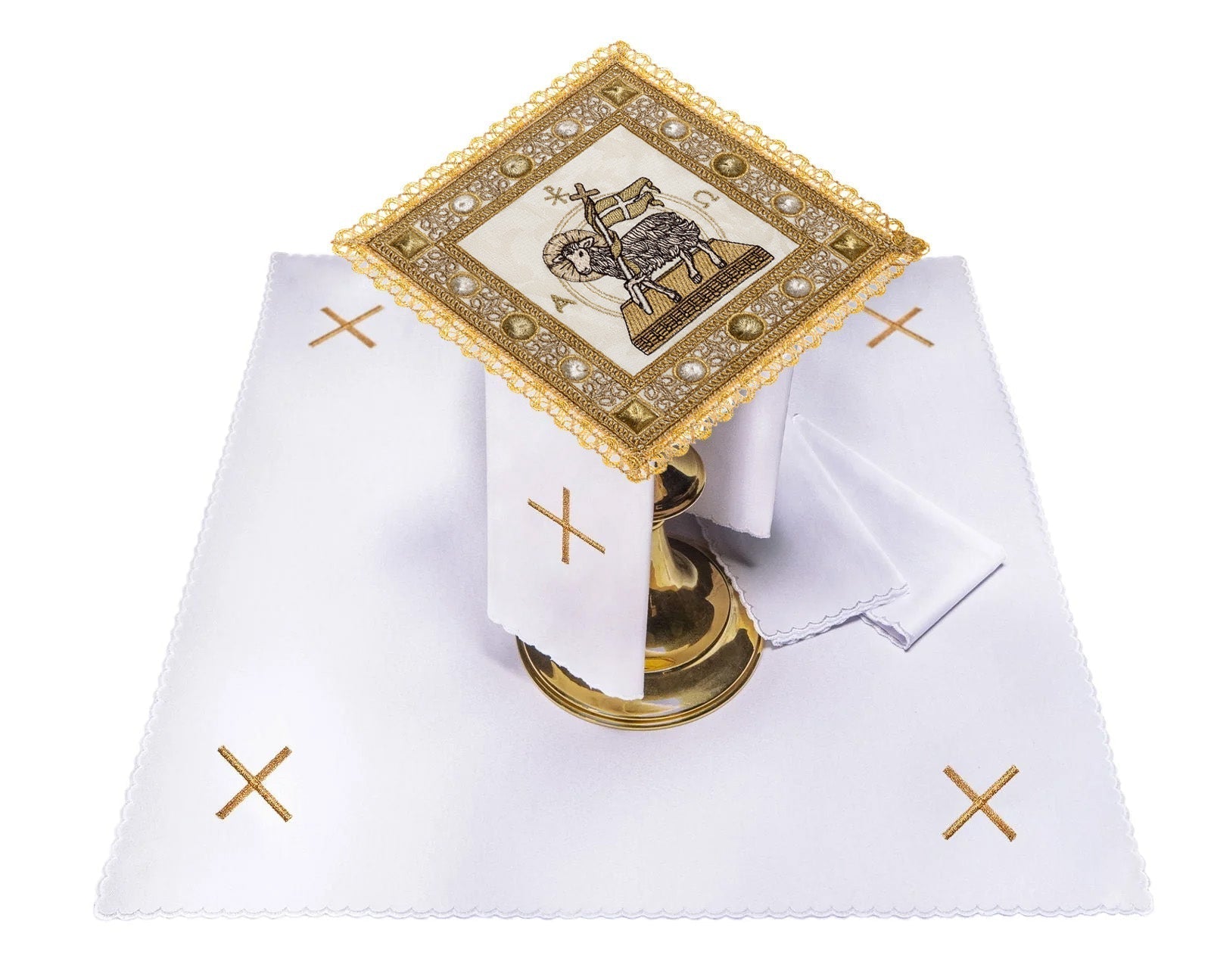Linge de calice pour Pâques avec l'Agneau de Pâques S - 5172 - CHASUBLES.FR