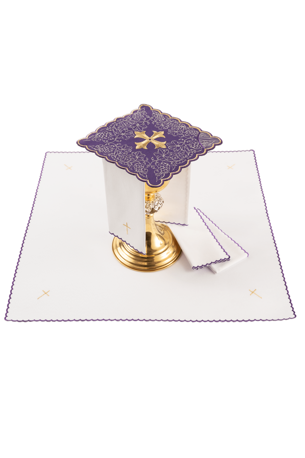 Linges d’autel brodés avec motif de croix violet KDT/5028/03 FIOLET - CHASUBLES.FR
