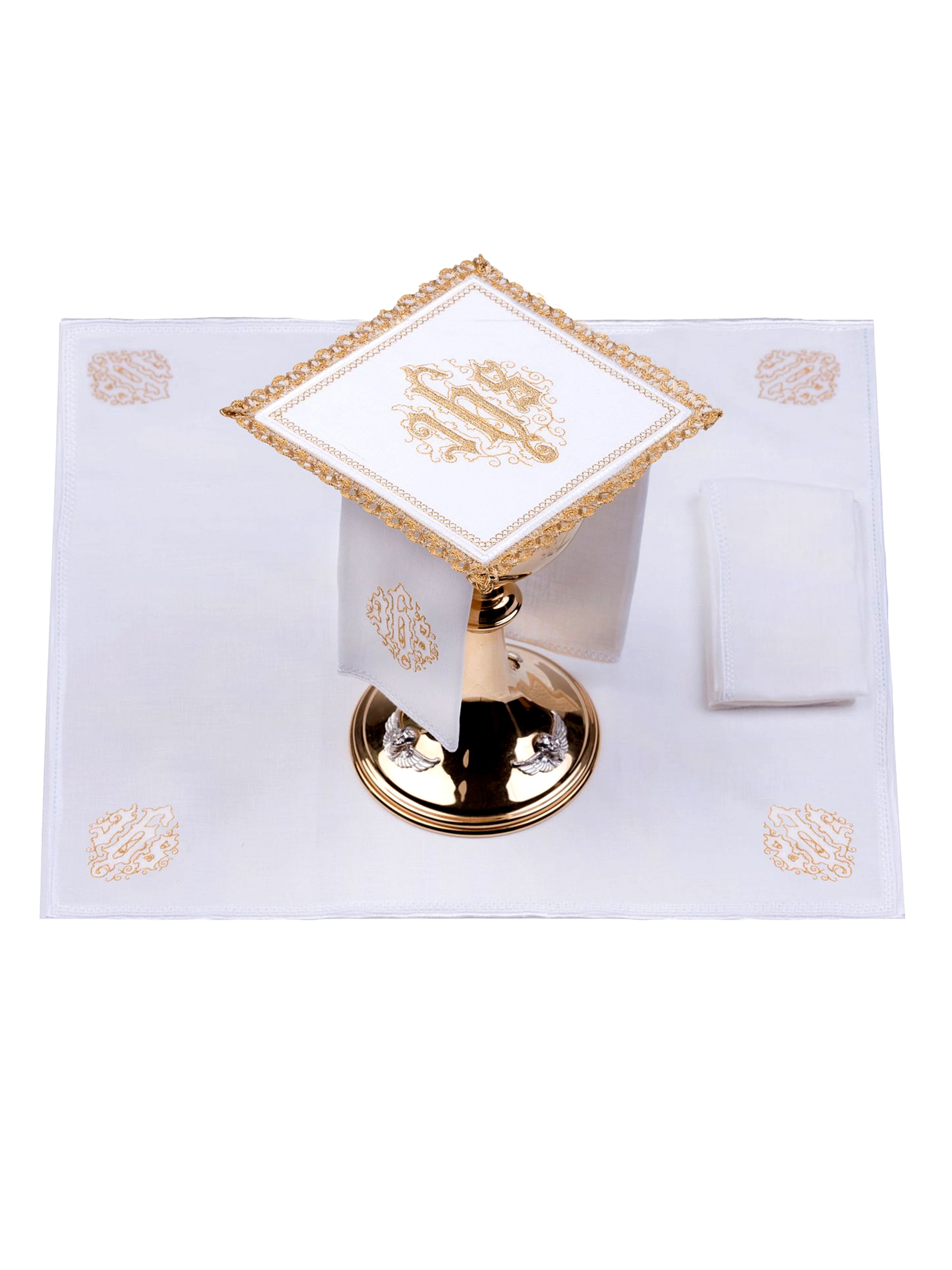 Set de calice en lin avec broderie eucharistique motif de IHS