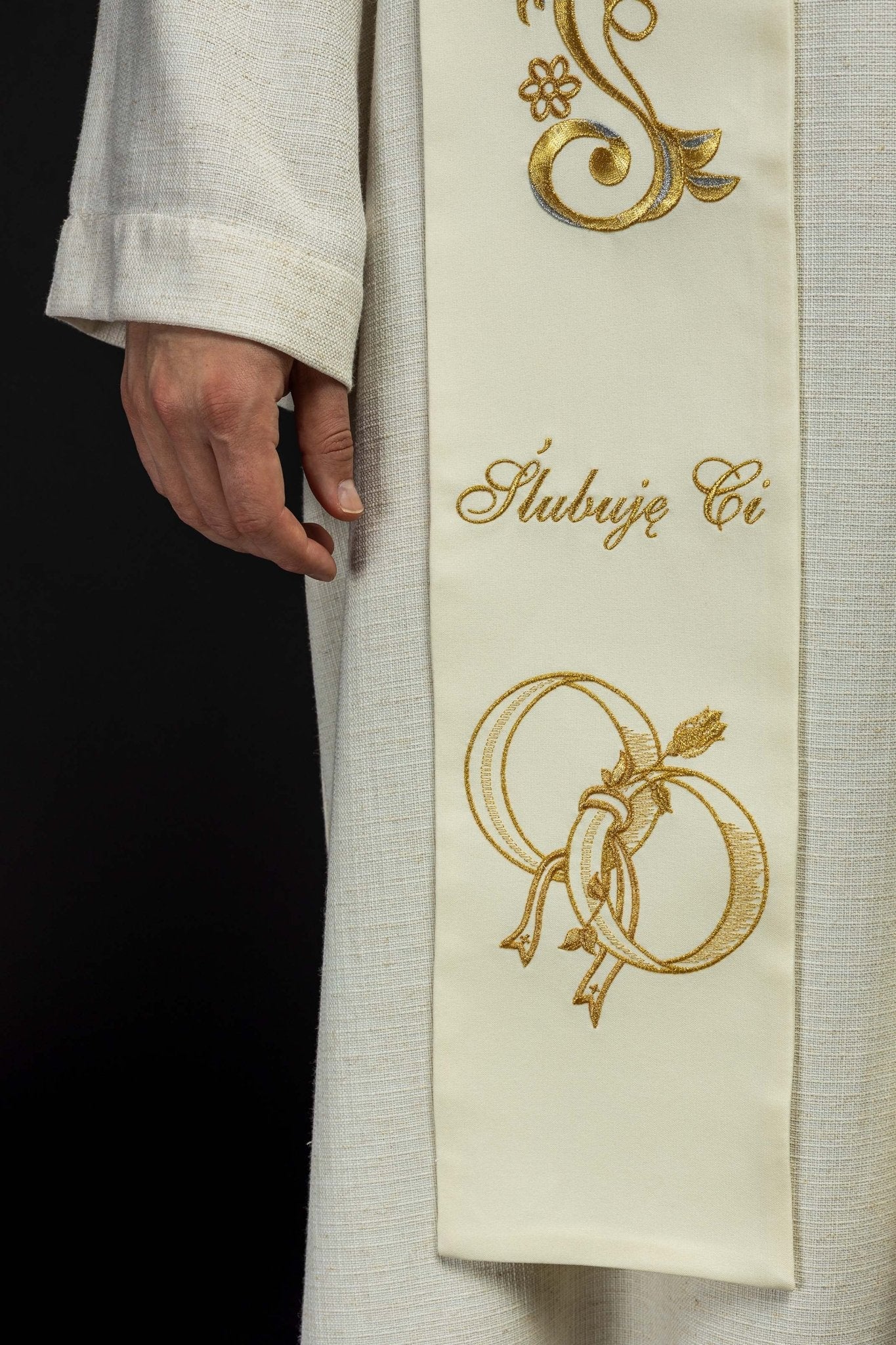 Longue étole de mariage brodée de couleur crème KST/412/05/01 ECRU - CHASUBLES.FR