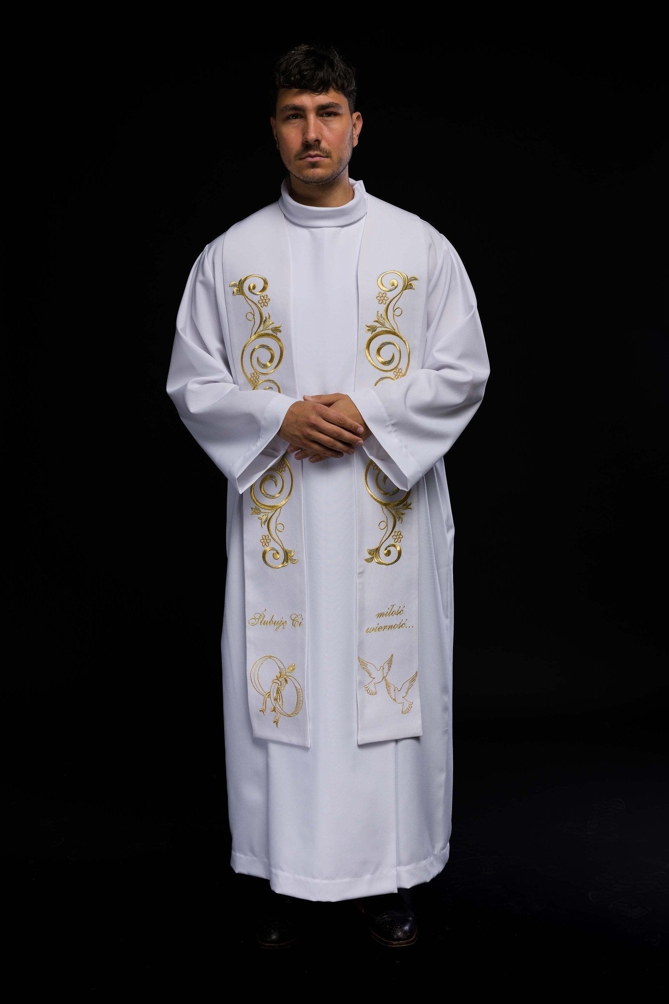 Longue étole de mariage brodée en blanc KST/412/04/01 BIAŁY - CHASUBLES.FR