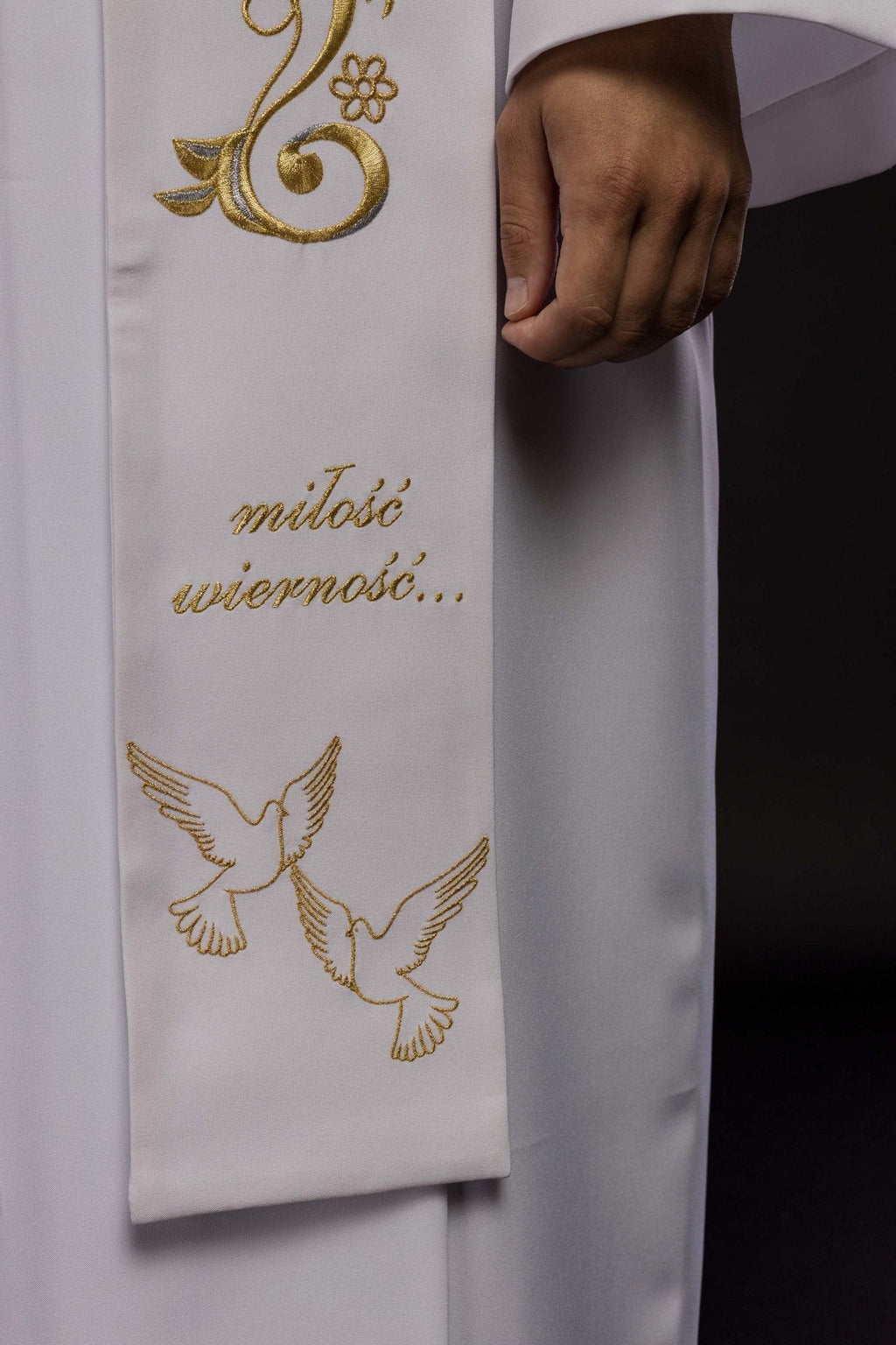 Longue étole de mariage brodée en blanc KST/412/04/01 BIAŁY - CHASUBLES.FR