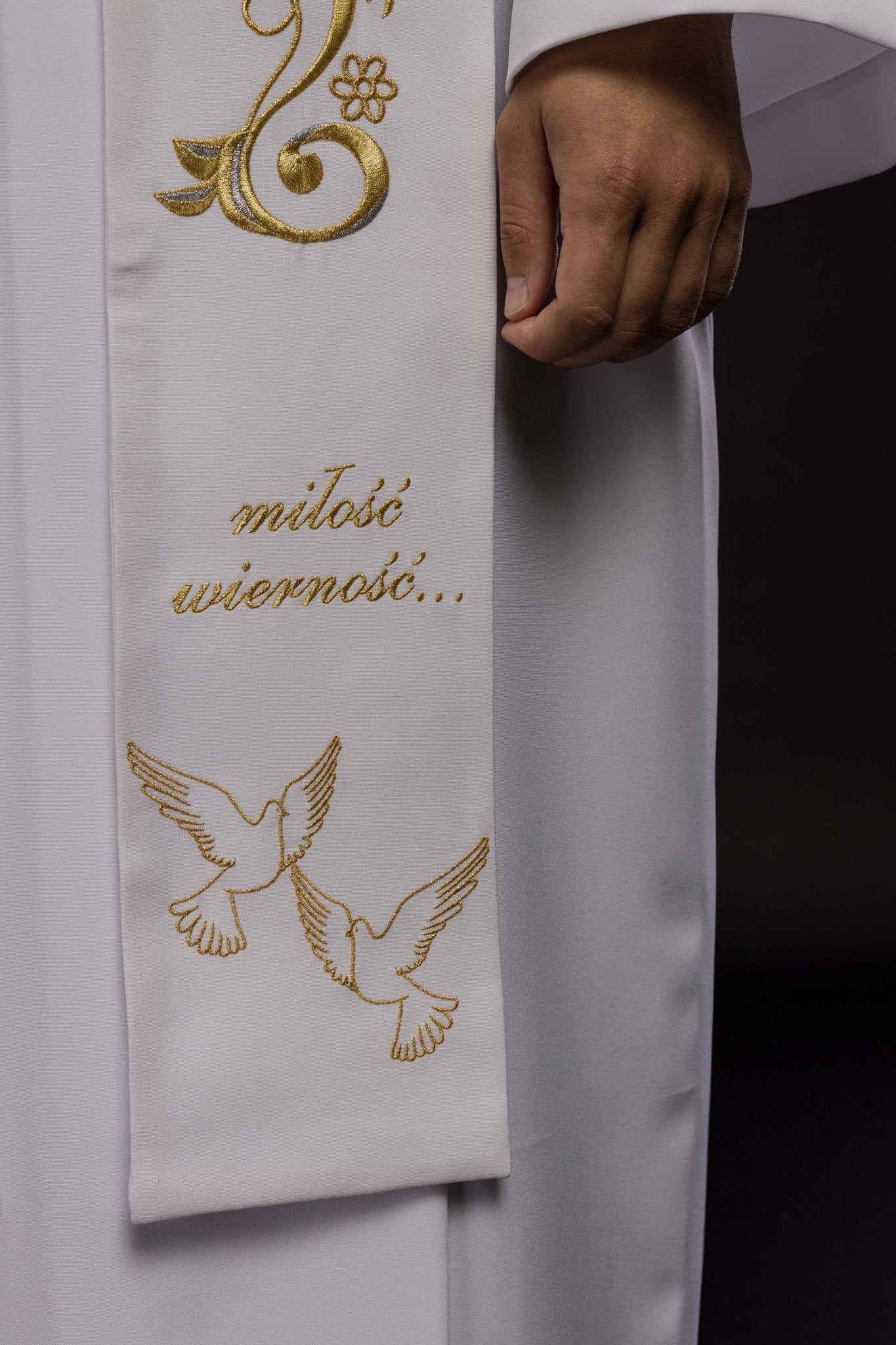 Longue étole de mariage brodée en blanc KST/412/04/01 BIAŁY - CHASUBLES.FR