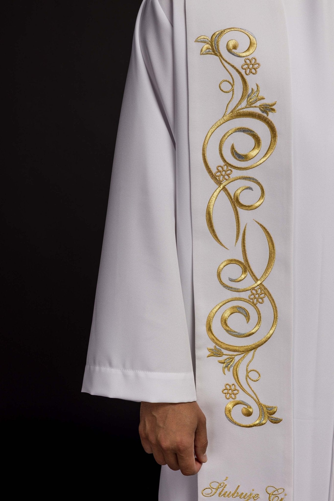 Longue étole de mariage brodée en blanc KST/412/04/01 BIAŁY - CHASUBLES.FR