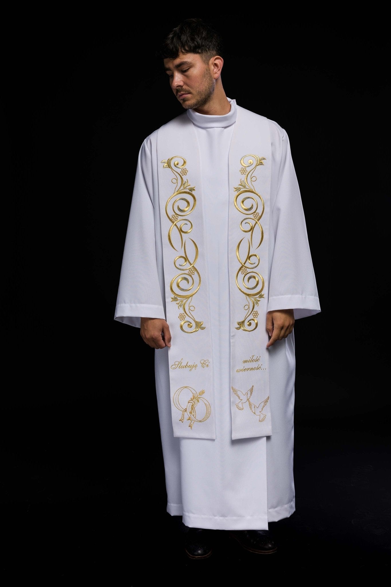 Longue étole de mariage brodée en blanc KST/412/04/01 BIAŁY - CHASUBLES.FR