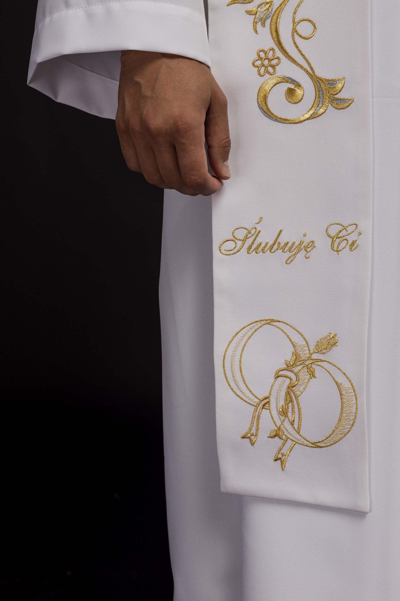 Longue étole de mariage brodée en blanc KST/412/04/01 BIAŁY - CHASUBLES.FR