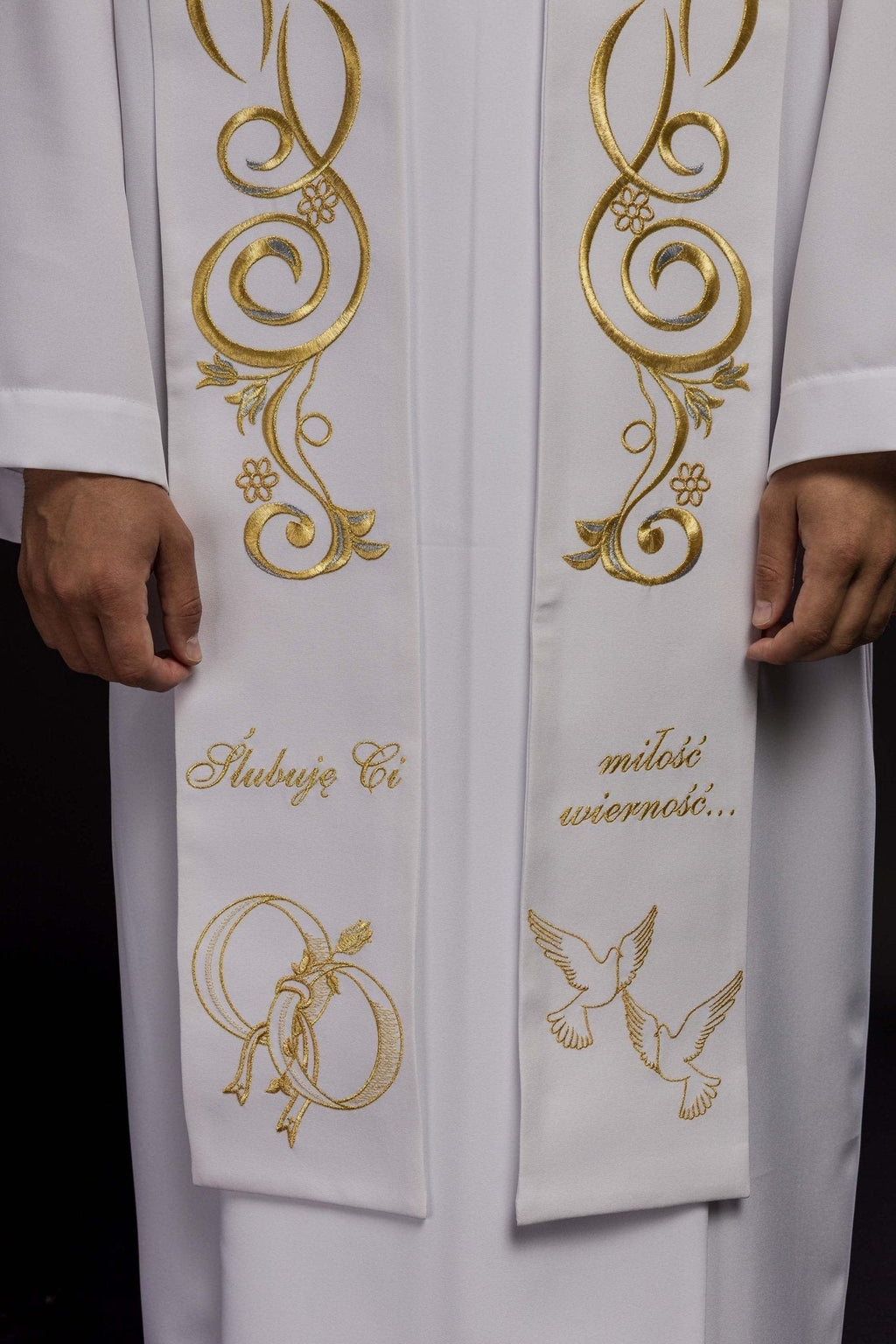 Longue étole de mariage brodée en blanc KST/412/04/01 BIAŁY - CHASUBLES.FR