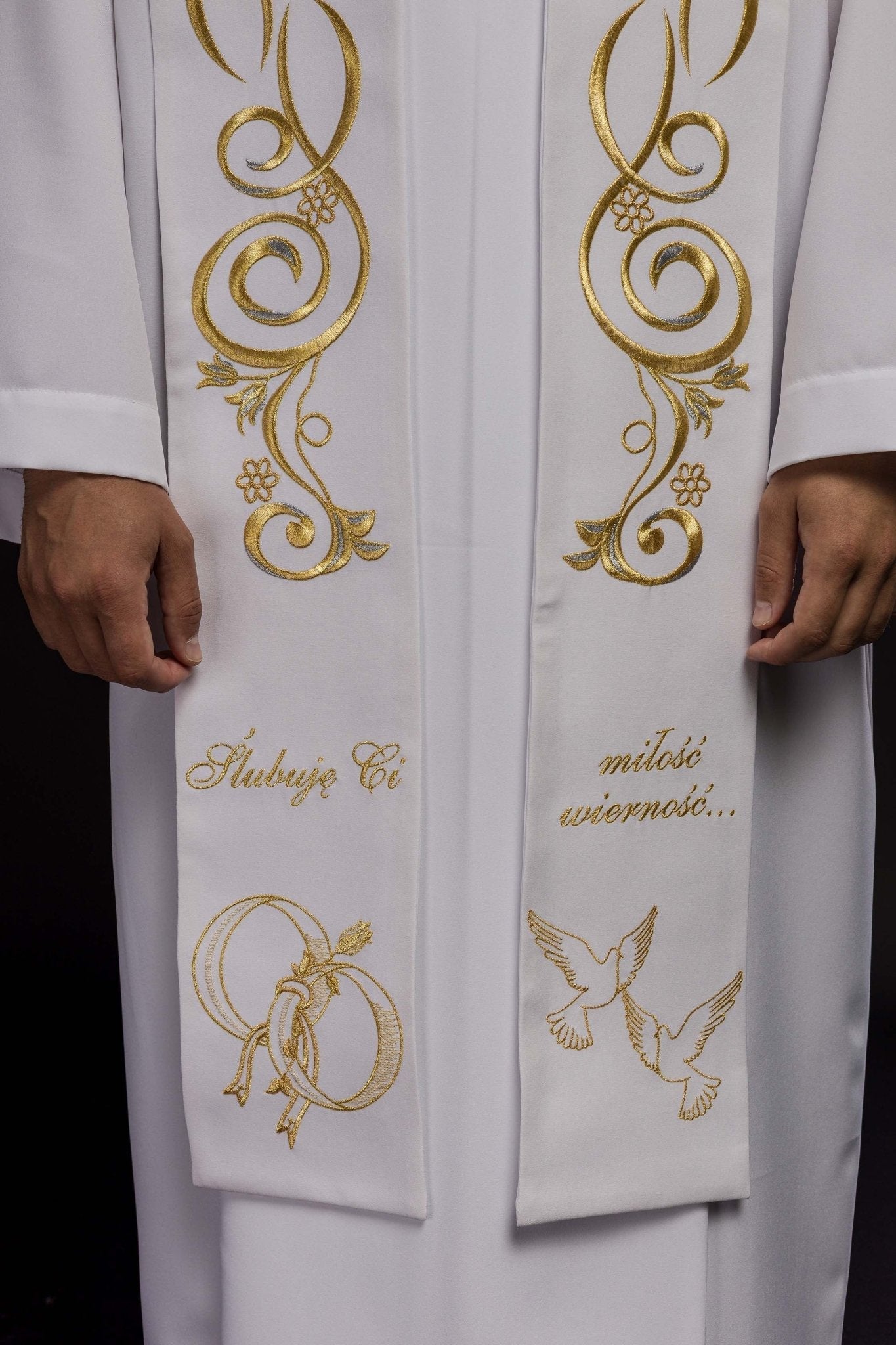 Longue étole de mariage brodée en blanc KST/412/04/01 BIAŁY - CHASUBLES.FR