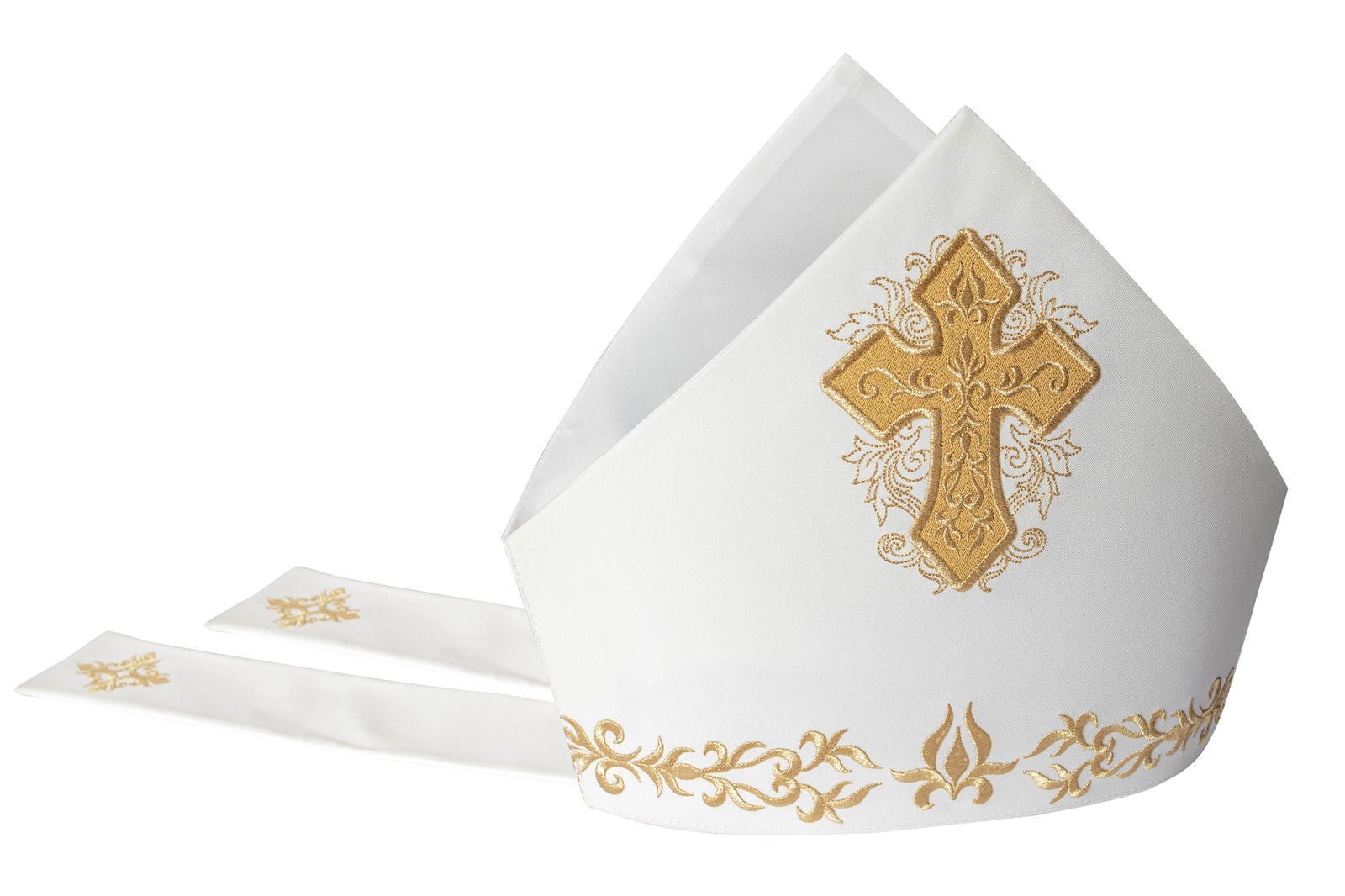 Mithra brodé et richement décoré d'une épaisse croix en or KMR/004/05/01 - CHASUBLES.FR