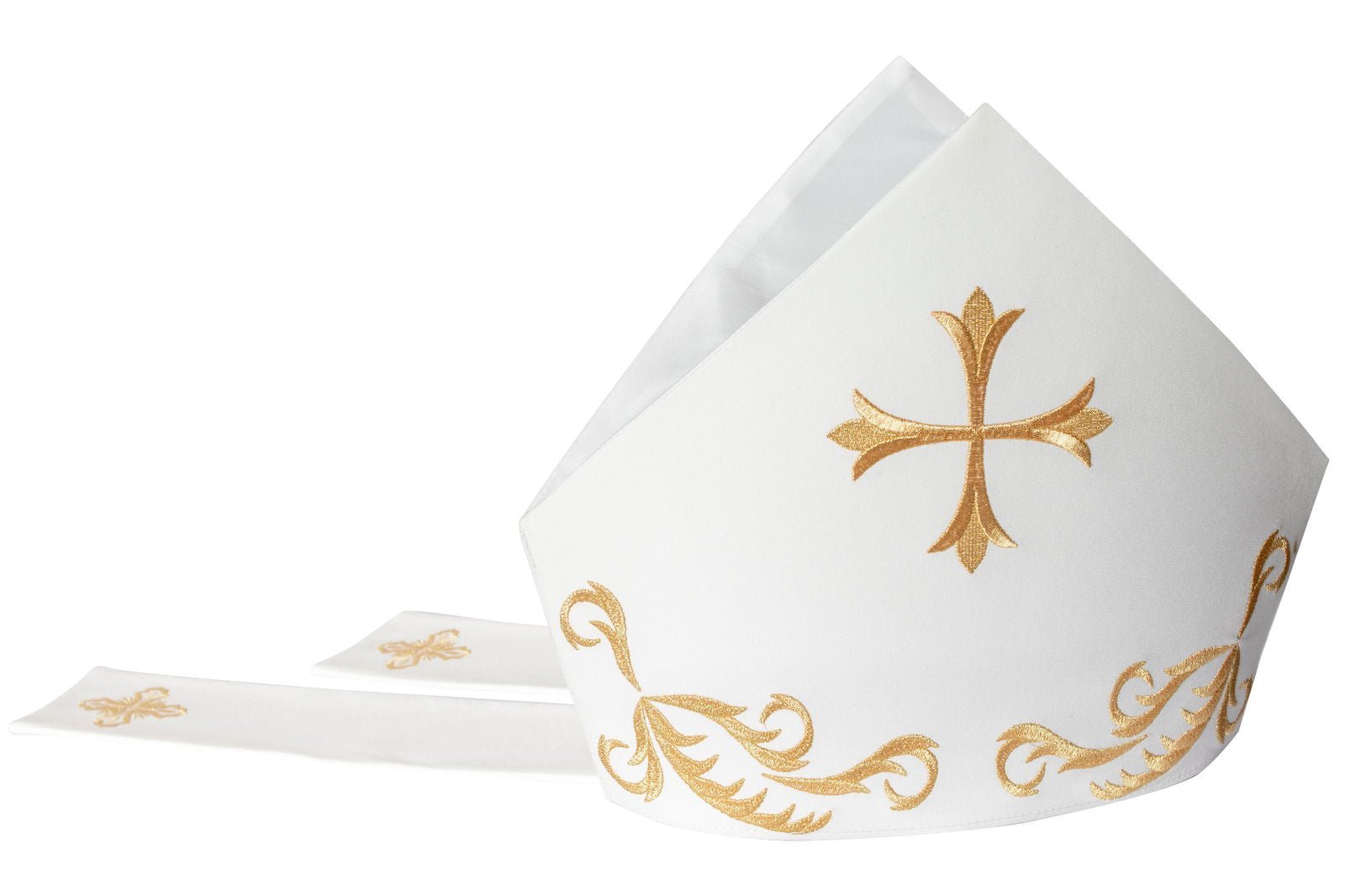 Mitre brodée ornée d'une croix dorée KMR/005/05/01 ECRU - 1 - CHASUBLES.FR