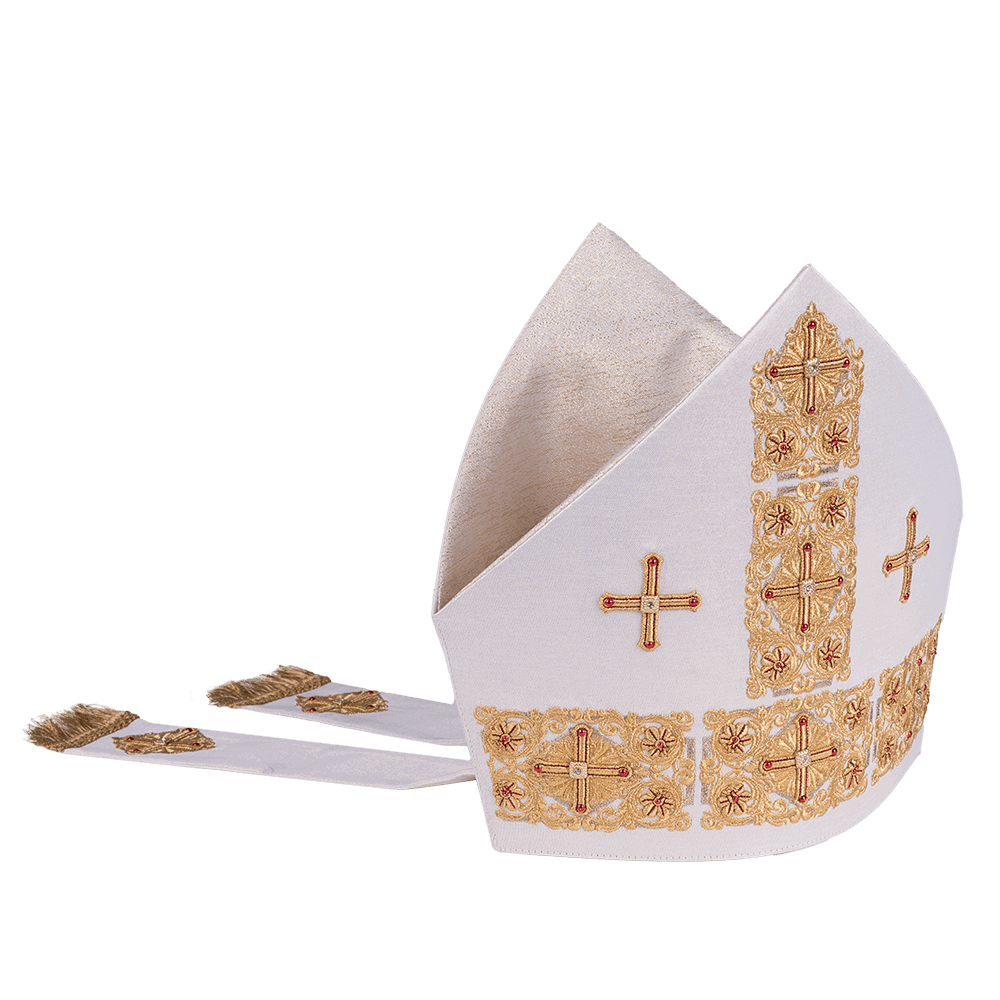 Mitre brodée richement décorée d'un motif en forme de croix LE/9010/10 - CHASUBLES.FR