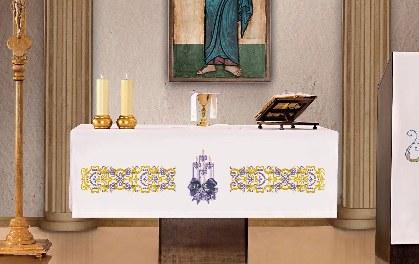 Nappe d'autel avec broderie frontale Marianne KOH/042 150*300 - CHASUBLES.FR