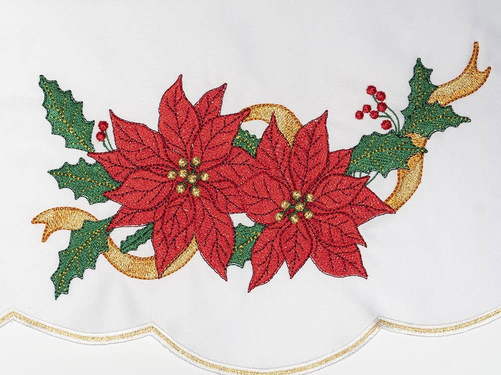 Nappe d'autel avec broderie rouge pour Noël KOO/096 150*300 BIAŁY (obszywany) - CHASUBLES.FR