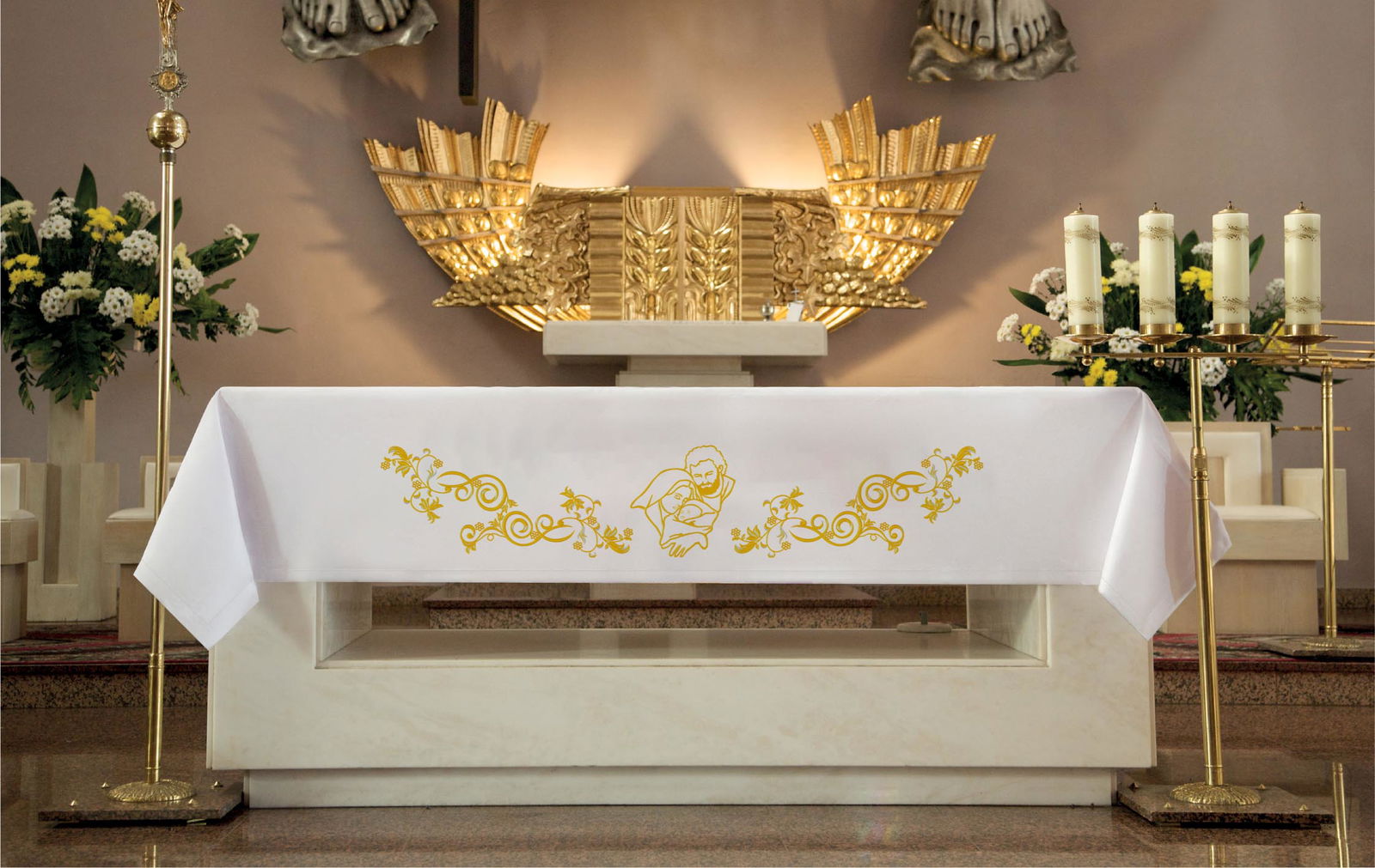 Nappe d'autel brodée de Noël KOH/025 150*300 BIAŁY - CHASUBLES.FR