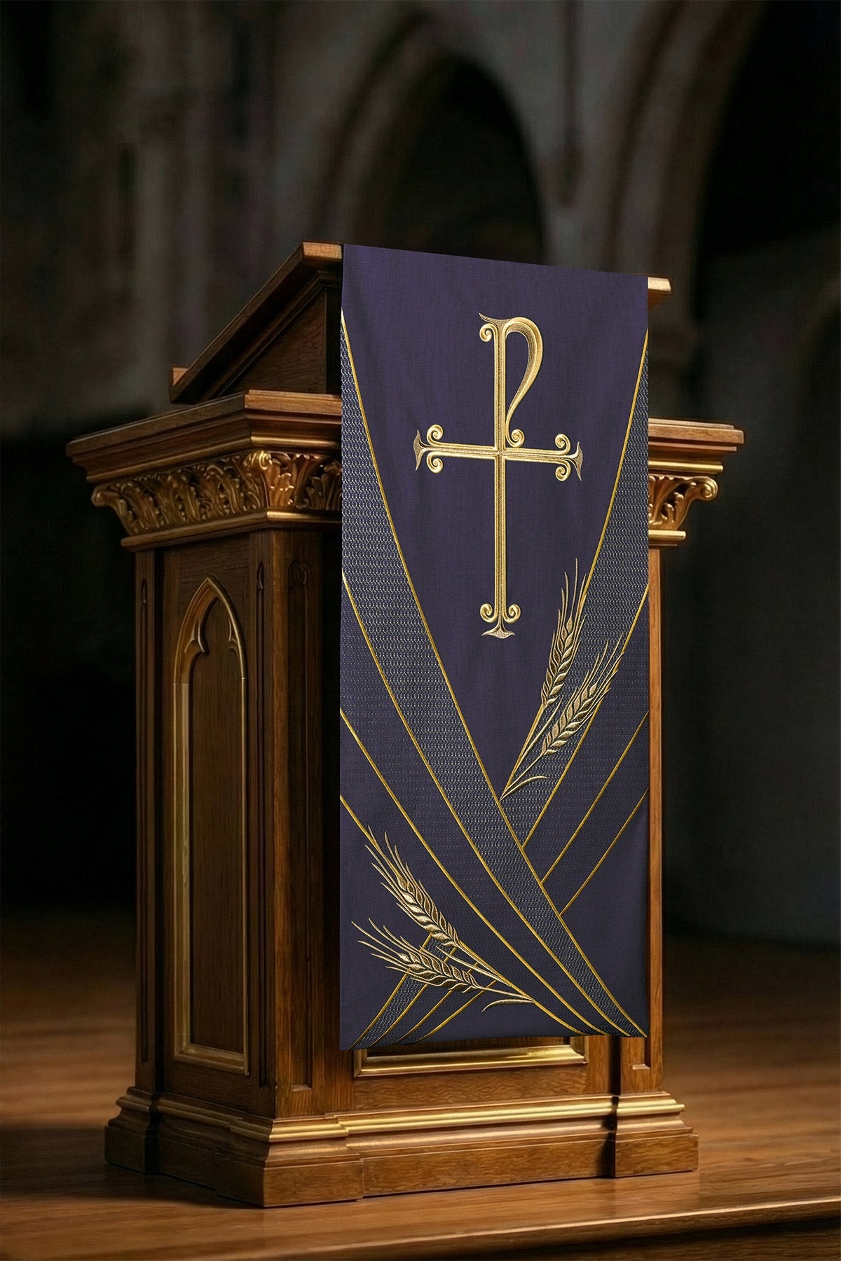 Nappe de lutrin violette avec broderie PAX LE/8050/03 55*250 - CHASUBLES.FR
