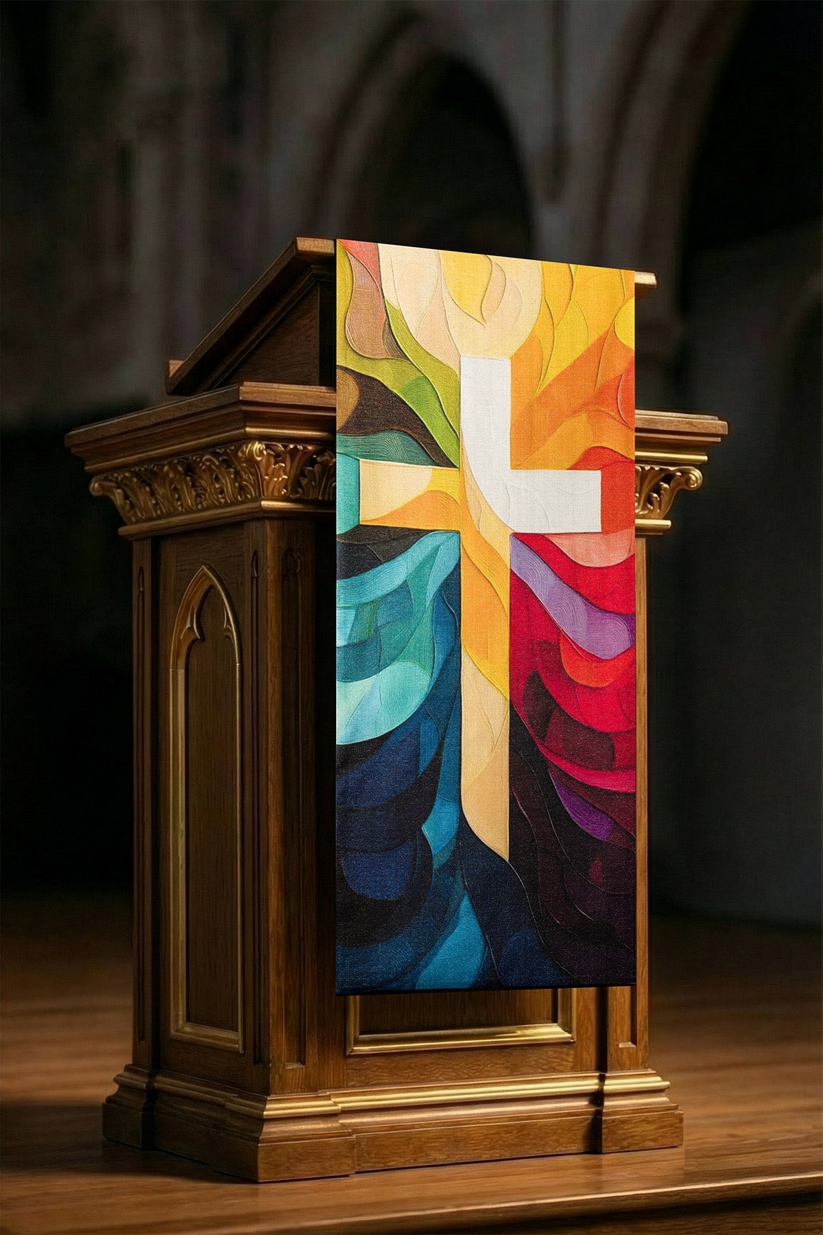 Nappe imprimée pour l’ambon multicolore avec un motif de croix KOD/8005/99/40 55*250 - CHASUBLES.FR