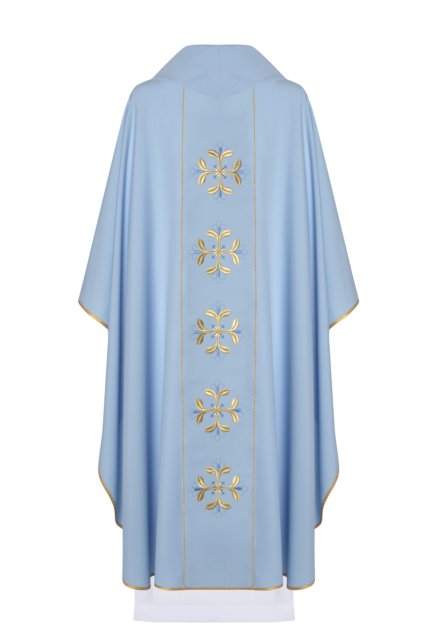 Chasuble liturgique mariale bleue avec ceinture